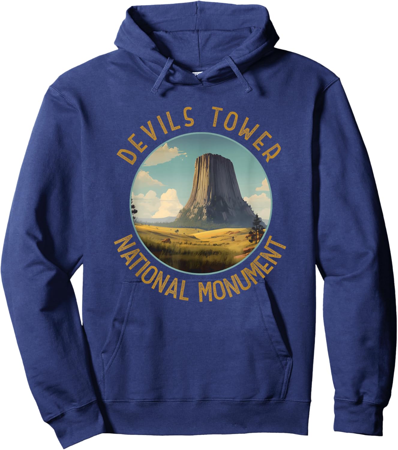 Devils Tower National Monument Distressed Circle Hoodie - Hoodie | Navy