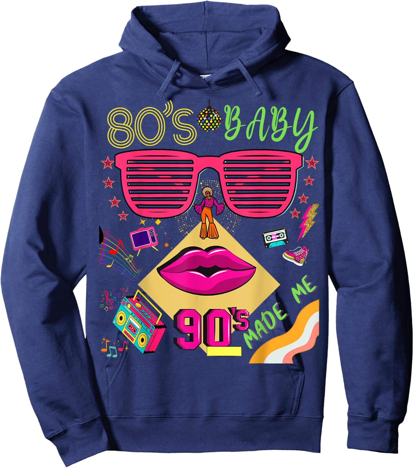 Retro 80s Baby 90s Made Me Vintage 80's 90's For Lady Girls Hoodie - Hoodie | Navy