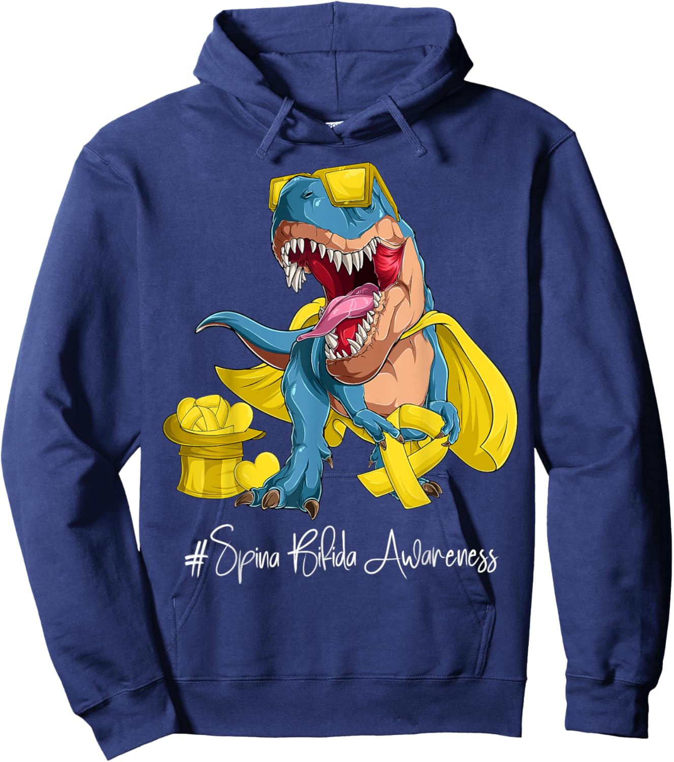 Spina Bifida Awareness Month Yellow Ribbon Trex Hoodie - Hoodie | Navy