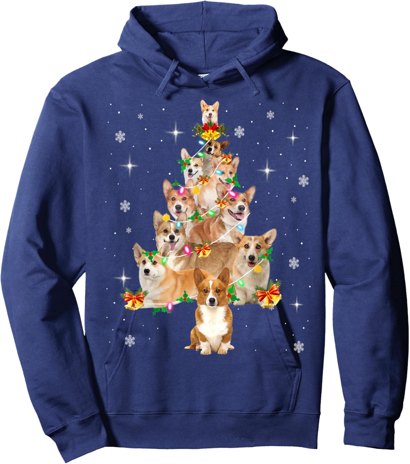 Pembroke Welsh Corgi Christmas Tree Lights Xmas Pajama Dog Men Women Kids Hoodie - Hoodie | Navy