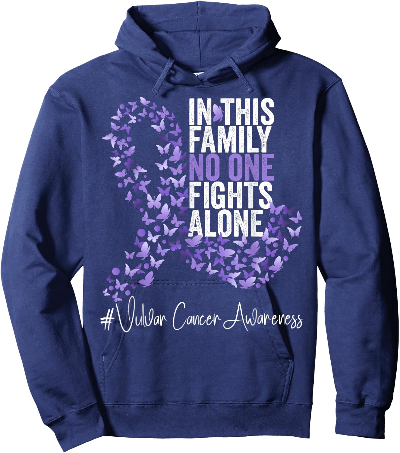 Vulvar Cancer Awareness Month Lavender Ribbon Butterflies Hoodie - Hoodie | Navy