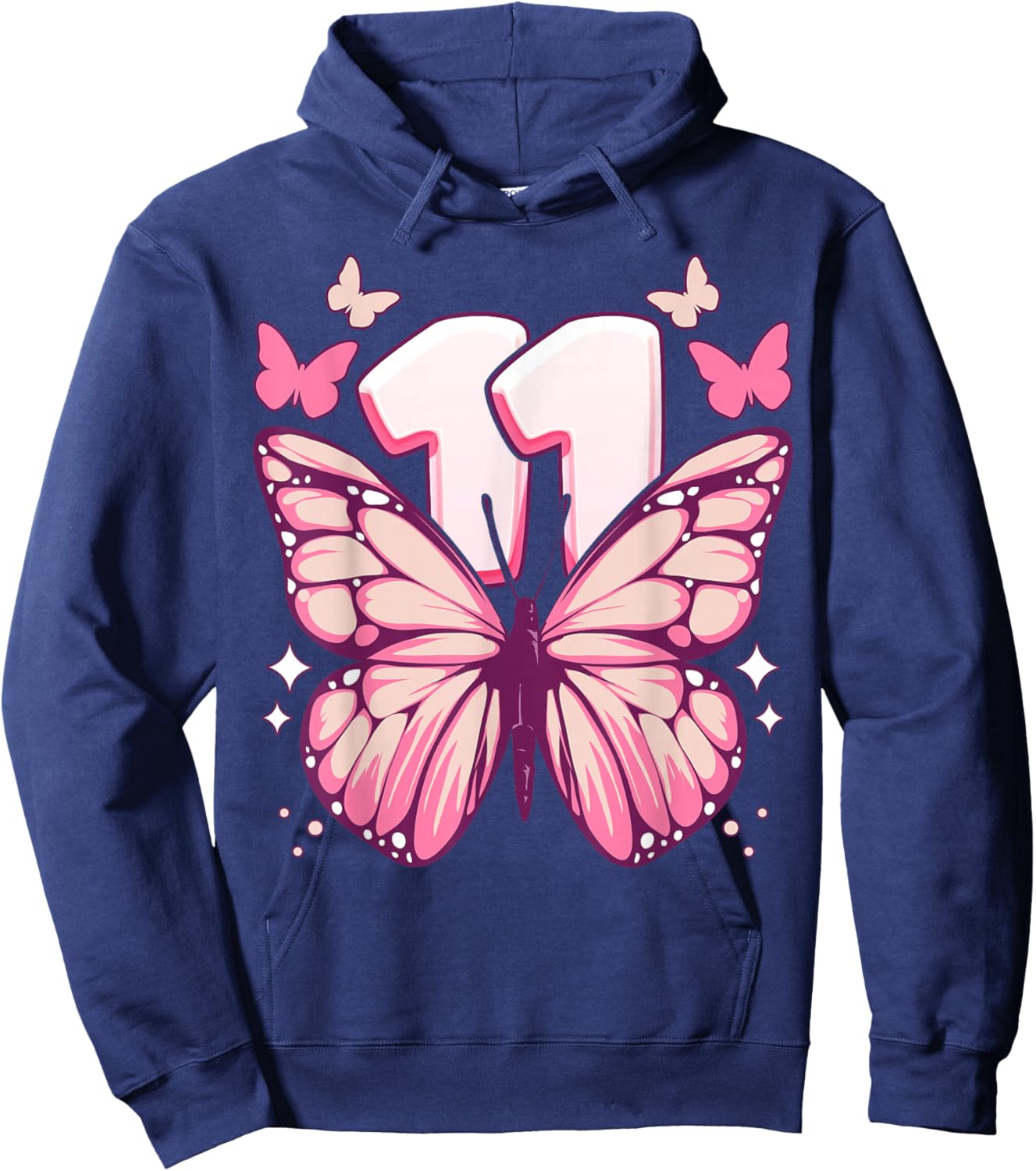 Birthday Girl 11 Years Butterflies and Number 11 Hoodie - Hoodie | Navy