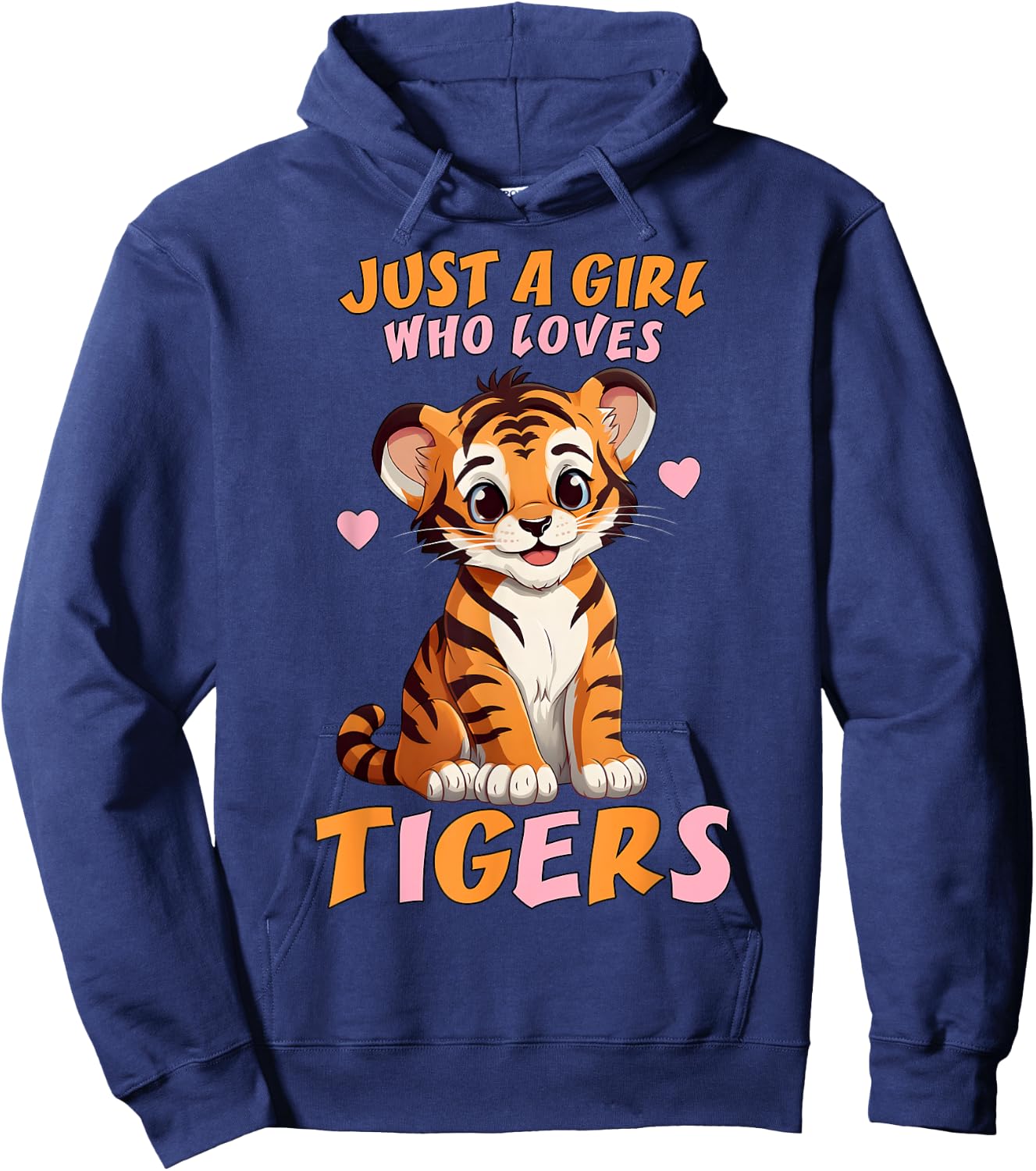Just A Girl Who Loves Tigers - Cute Baby Tiger & Pink Hearts Hoodie - Hoodie | Navy