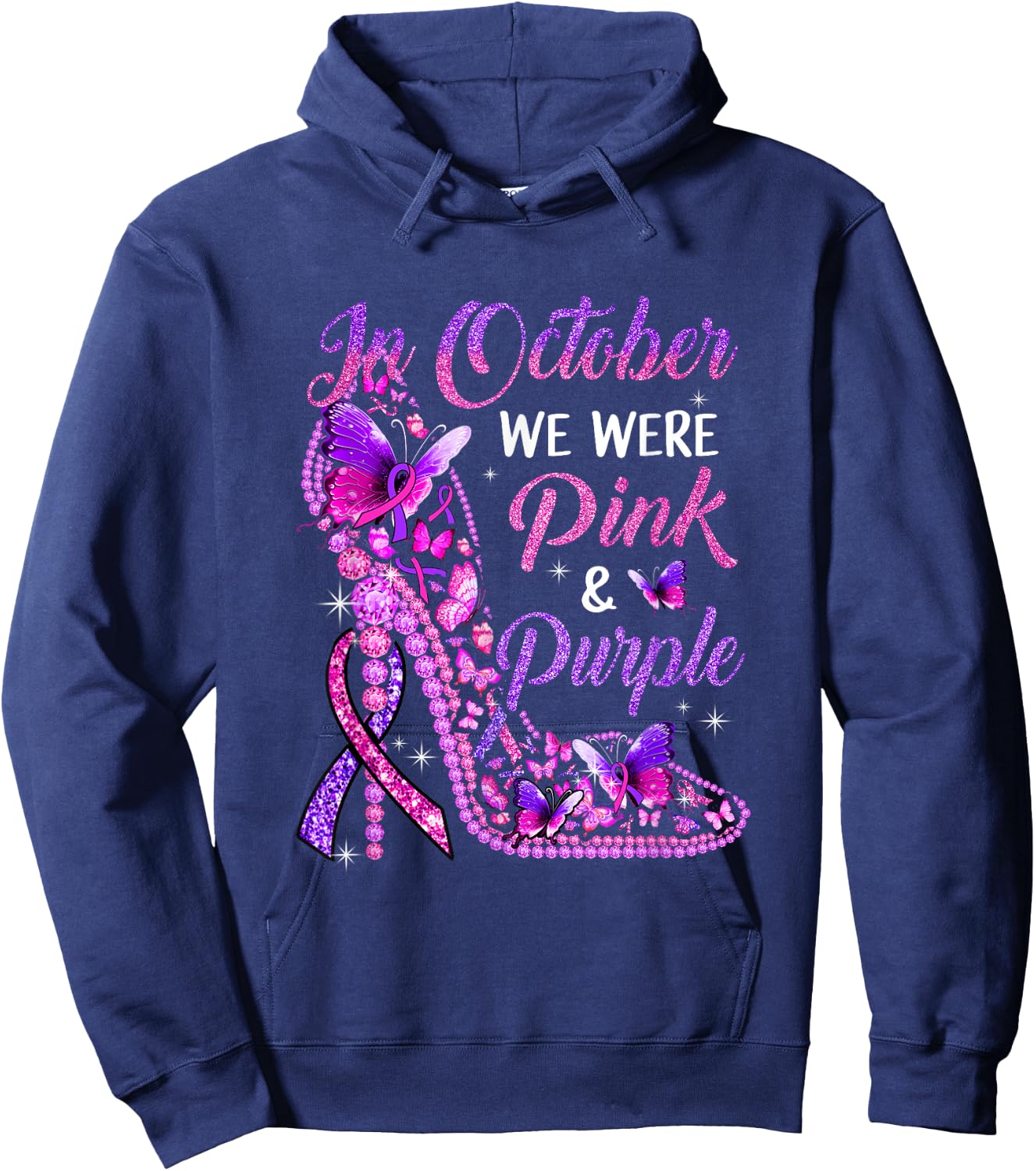 Butterfly Breast Cancer Awareness And Domestic Violence Hoodie - Hoodie | Navy