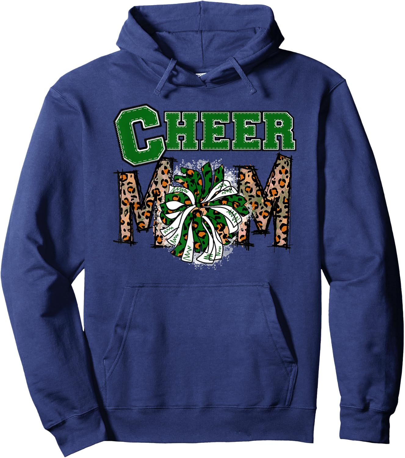 Cheer Mom - Cute Leopard Letters - Green Team - Cheerleader Hoodie - Hoodie | Navy