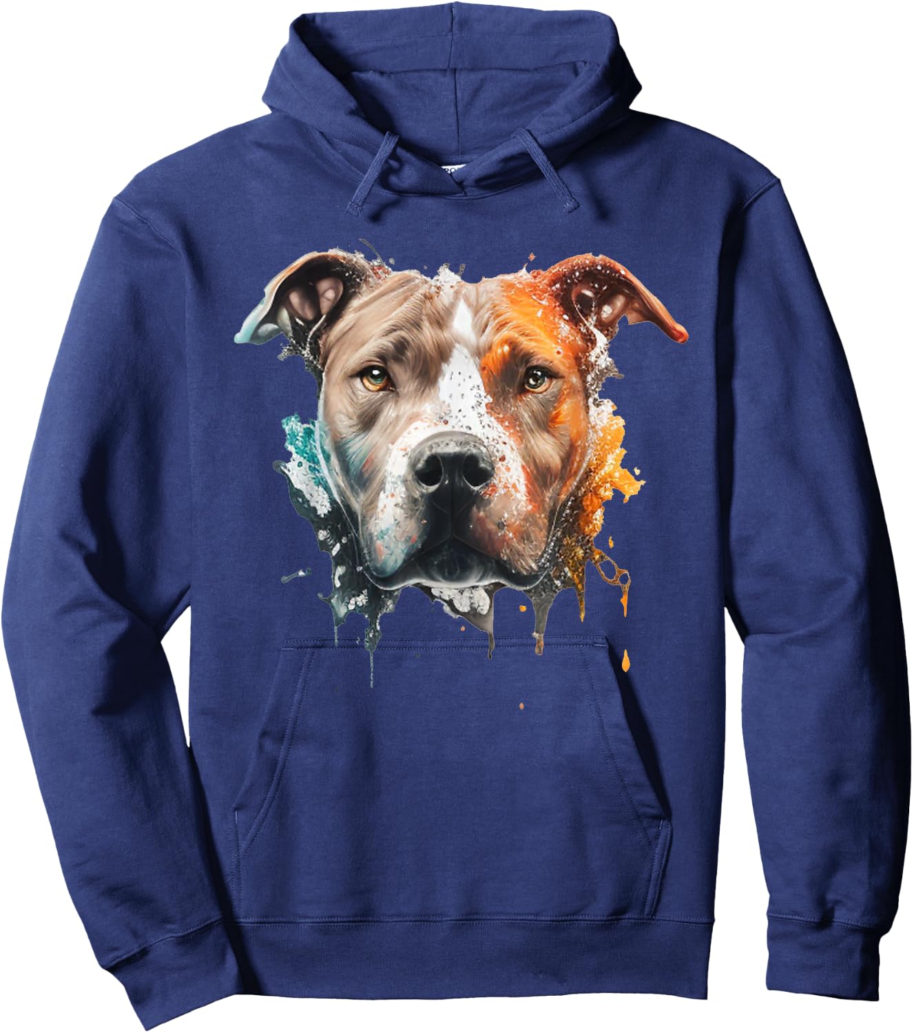 Colorful Splash Art Pitbull Portrait Pit Puppy Pittie Owner Hoodie - Hoodie | Navy