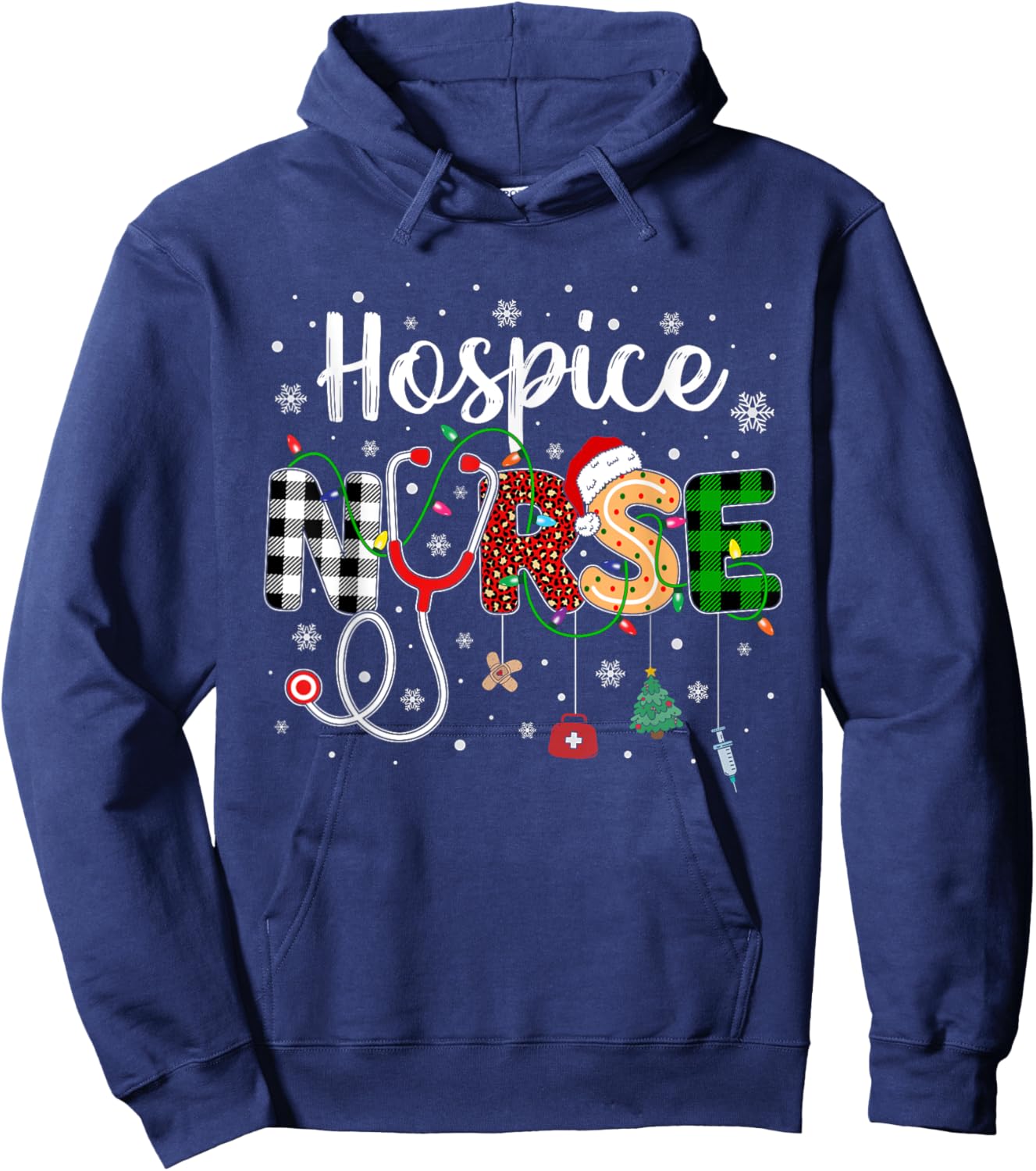 Hospice Nurse Xmas Santa Hat Nursing Christmas Pattern Hoodie - Hoodie | Navy