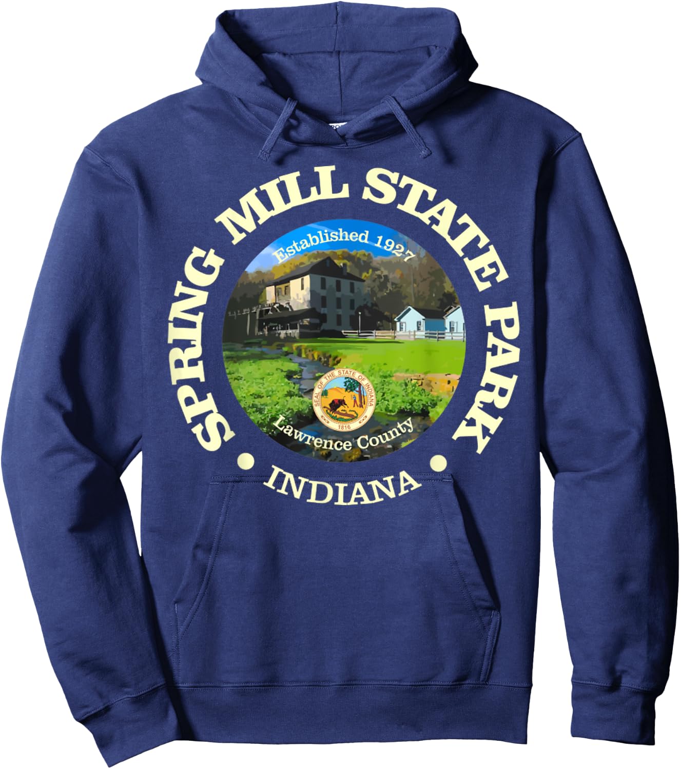 Spring Mill State Park, Indiana Funny Hiking State Parks Hoodie - Hoodie | Navy