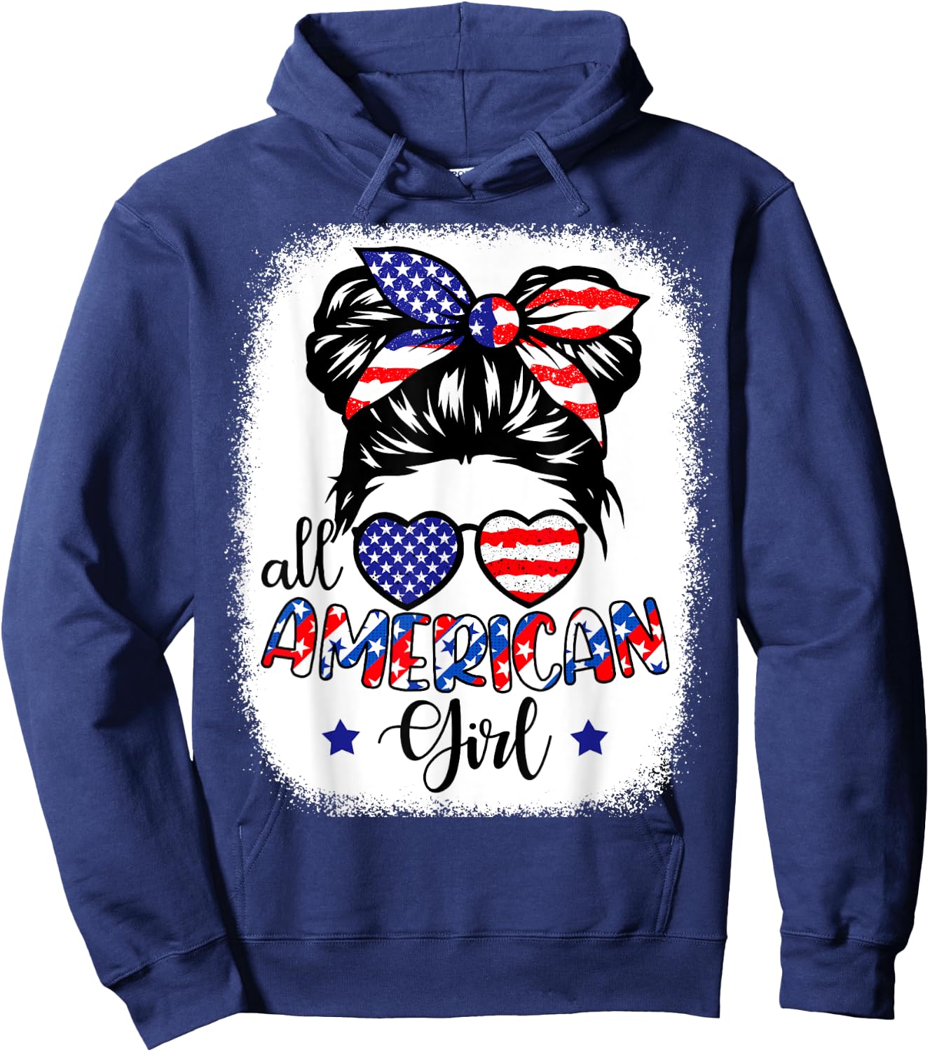 All American Girl Shirt USA Flag 4th July Women Kids Patriot Hoodie - Hoodie | Navy