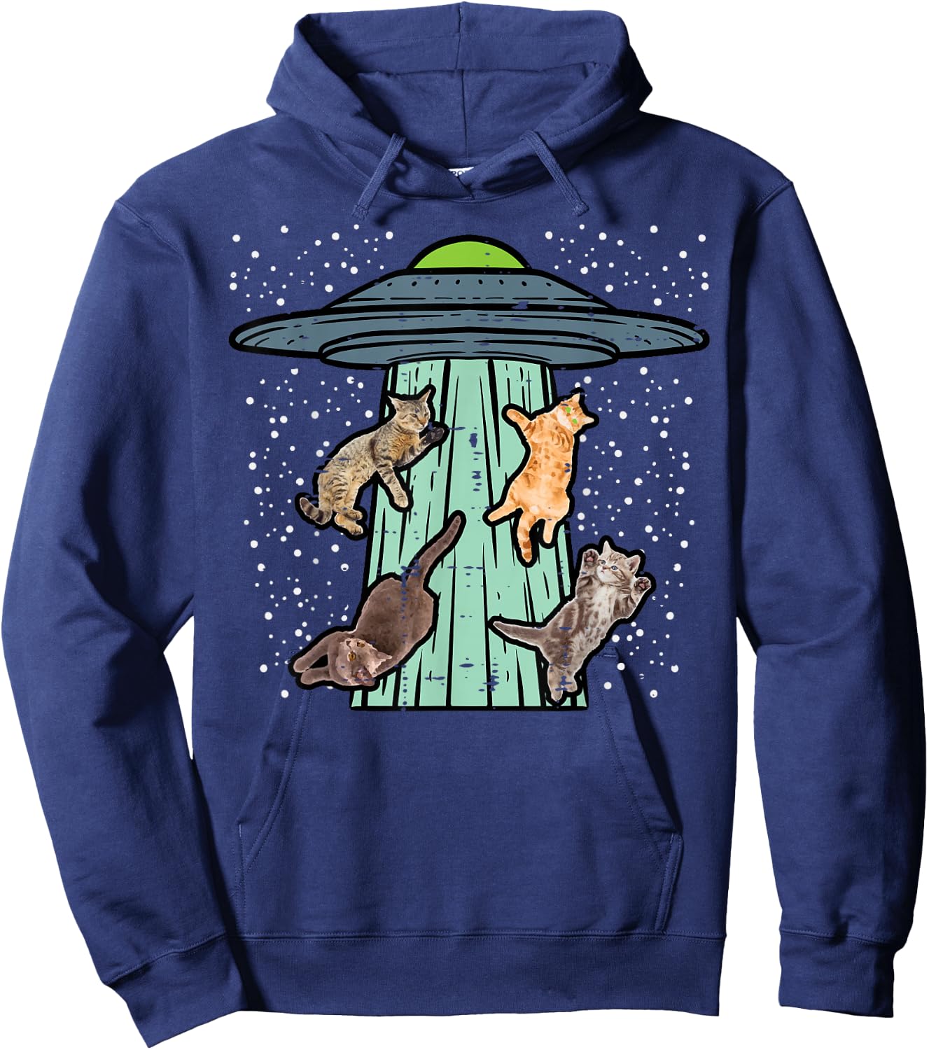 Cats Abducted By UFO Funny Alien Space Lover Men Women Kids Hoodie - Hoodie | Navy