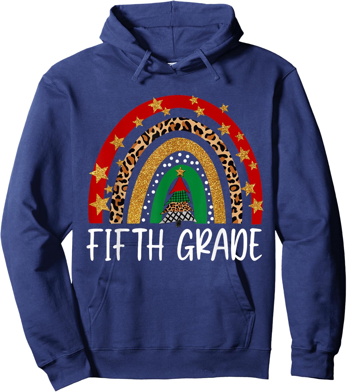 Fifth Grade Teacher Christmas Funny Rainbow Leopard Buffalo Hoodie - Hoodie | Navy