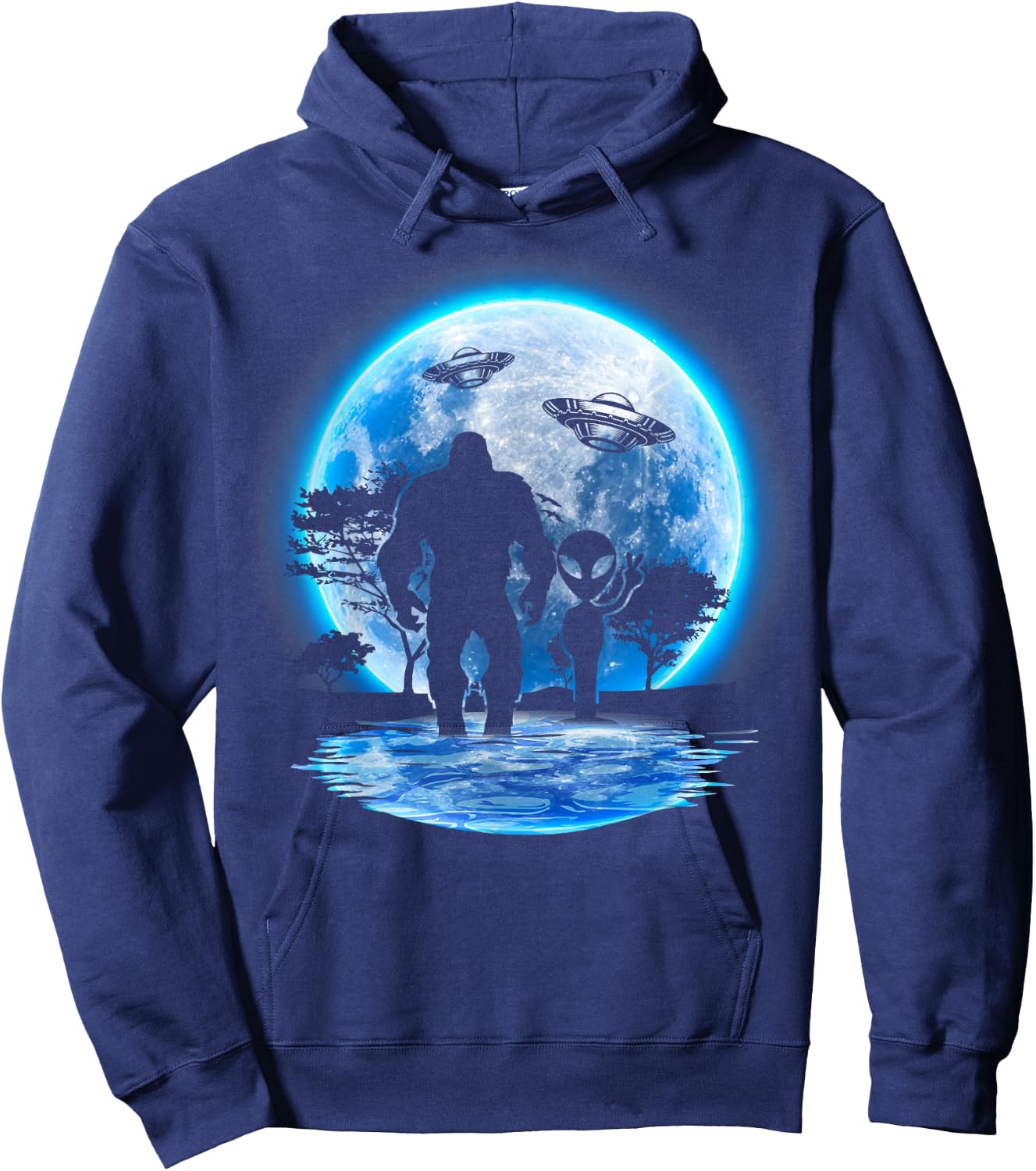 Alien & Bigfoot Moon Big Foot Sasquatch Gifts Women Hoodie - Hoodie | Navy