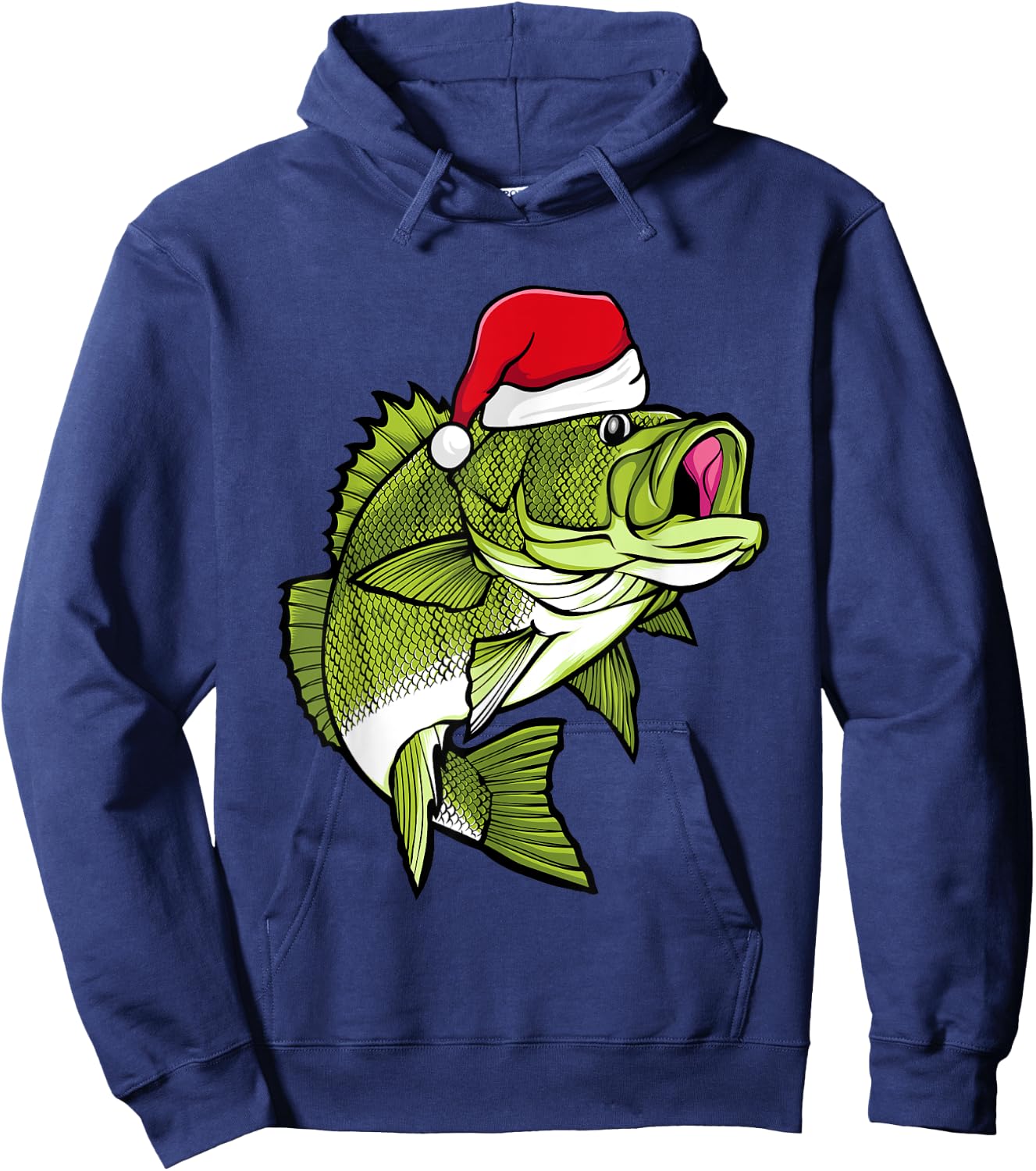 Bass Fishing Christmas Pajama Fish Santa Fisherman Angler Hoodie - Hoodie | Navy