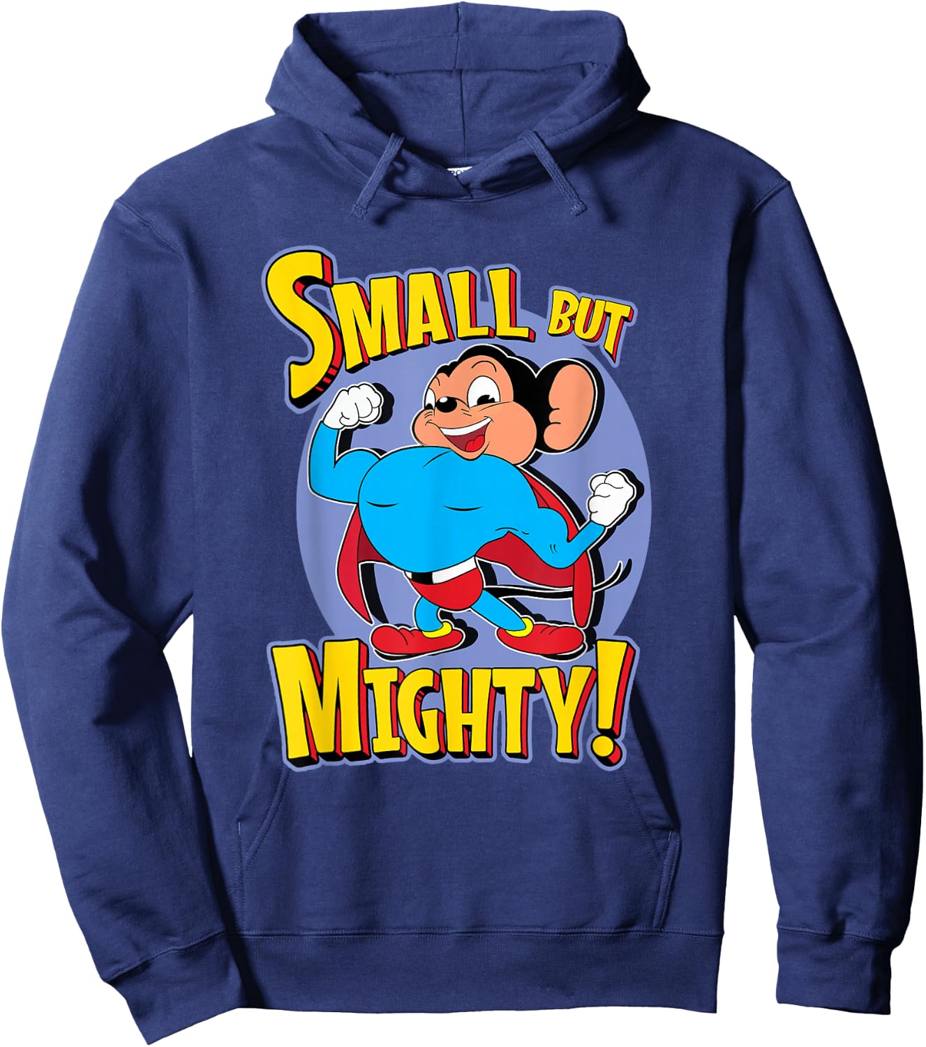 Superhero Mouse Cartoon in Cape Small But Mighty Super Hero Hoodie - Hoodie | Navy