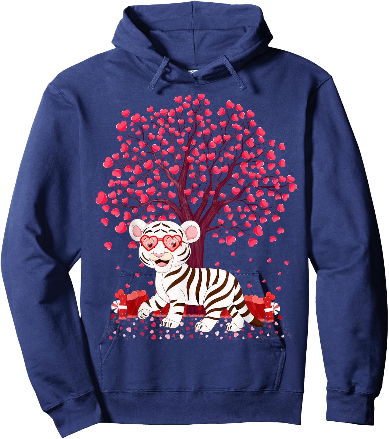 White Tiger Lover Heart Tree White Tiger Valentine's Day Hoodie - Hoodie | Navy