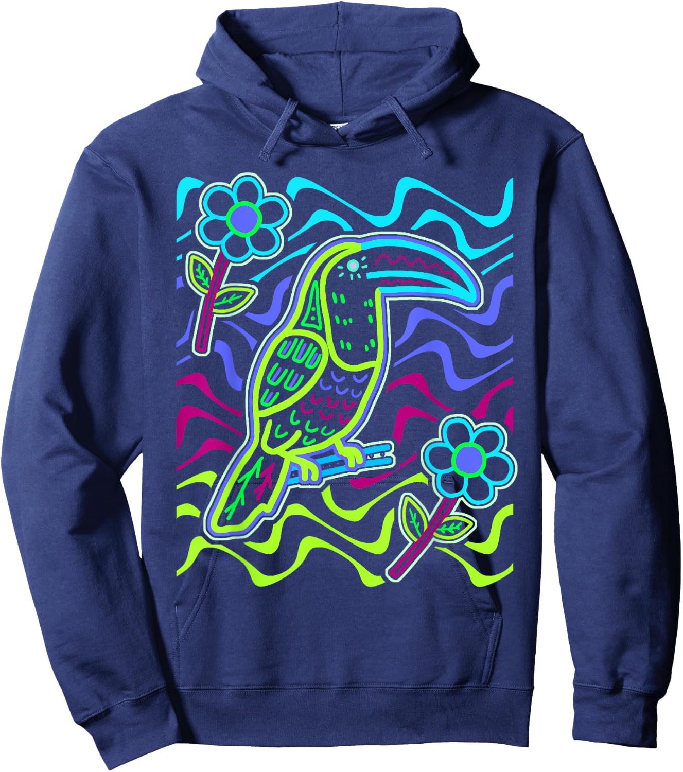 Toucan Bird Aracari Toucanet Mola Art by Panama Kuna Tribe Hoodie - Hoodie | Navy