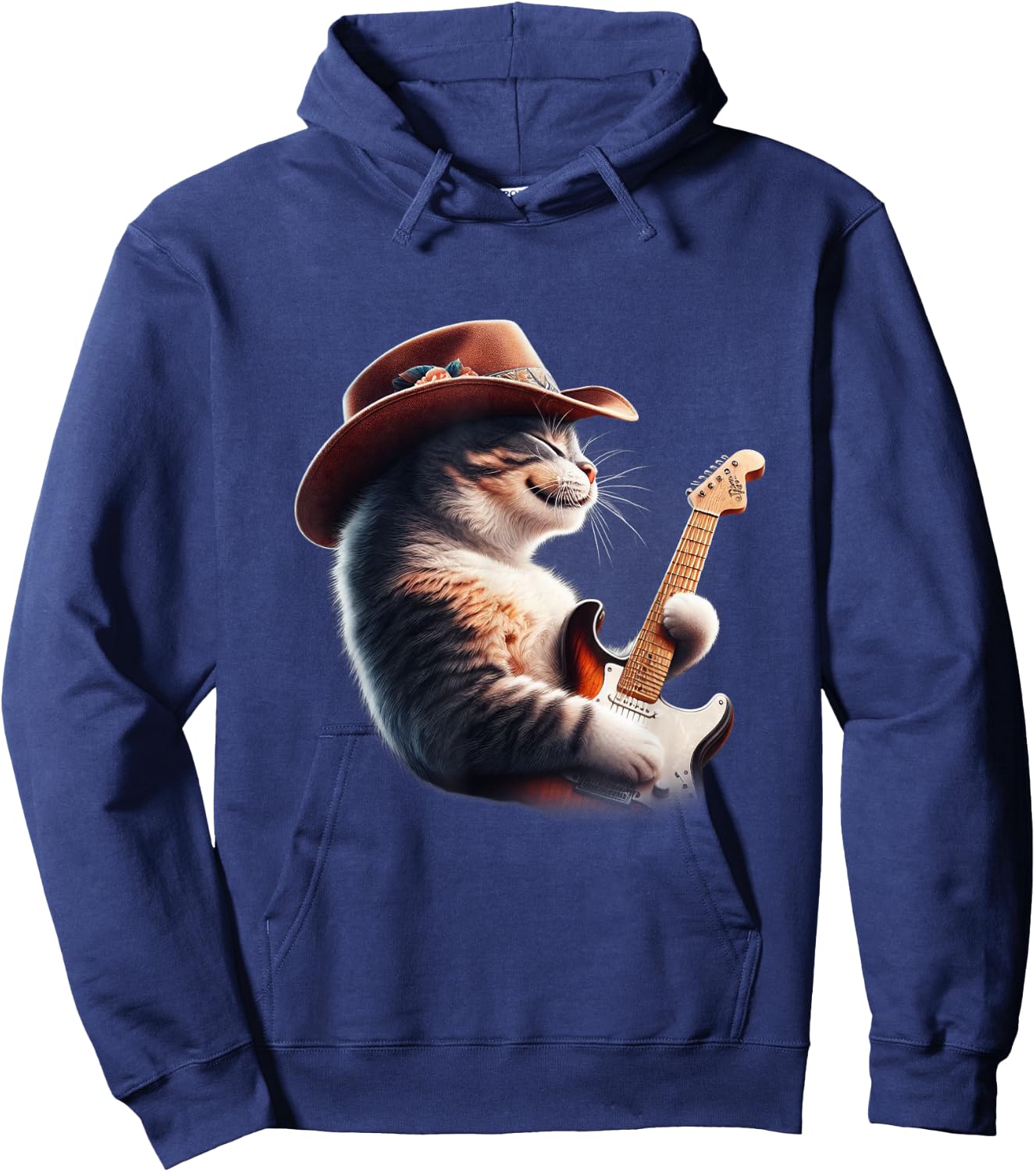 Cat Playing Guitar - Funny Rock Music Guitar Cat Men Women Kids Hoodie - Hoodie | Navy