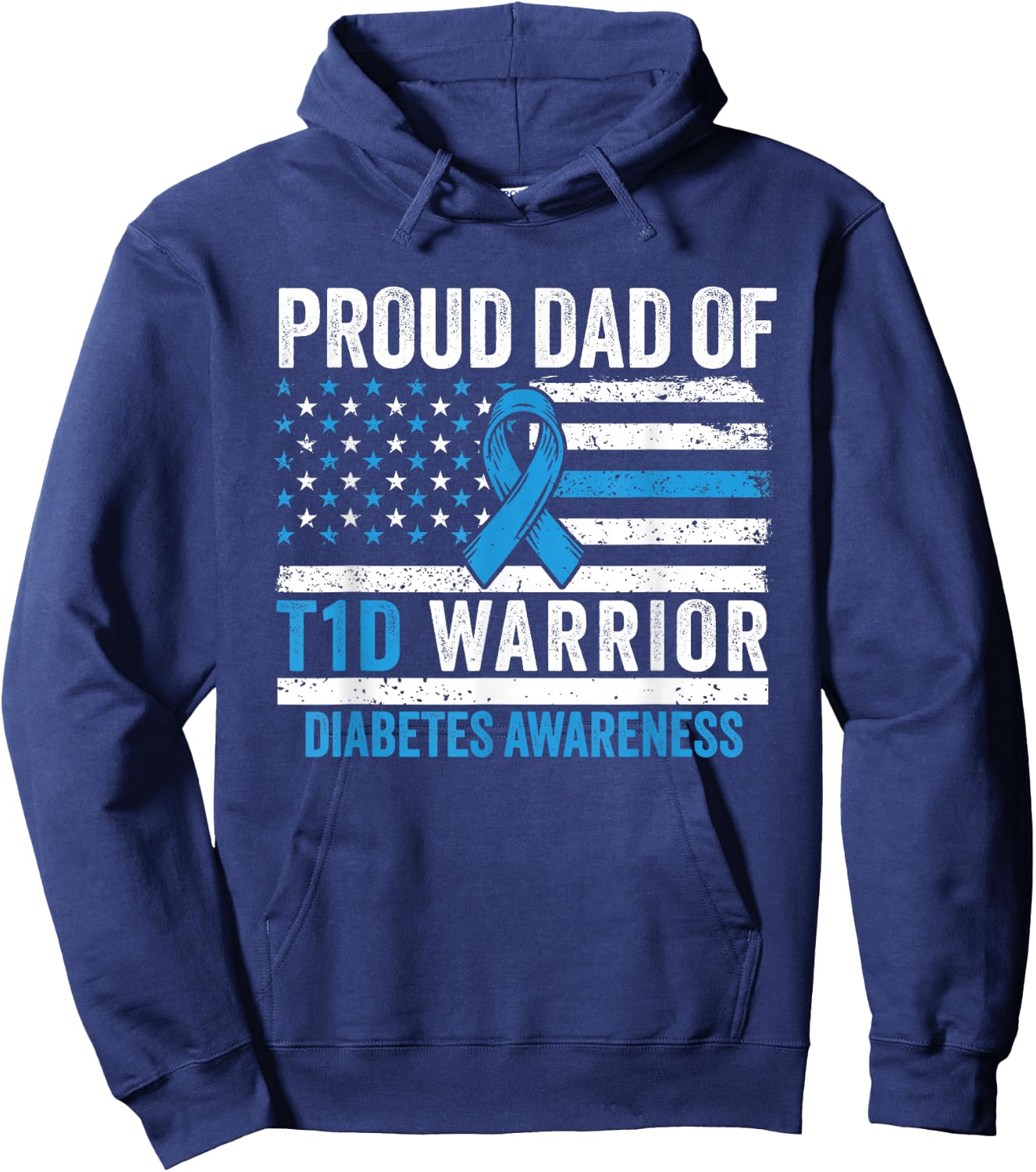 Type 1 Diabetes Awareness T1D Dad of Warrior Type 1 Diabetic Hoodie - Hoodie | Navy