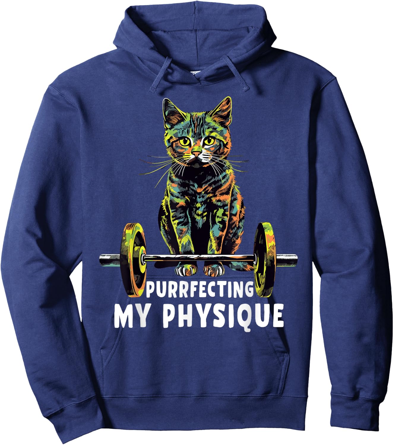 Gym, Workout or Fitness Gift Funny Cat in a Gym Men Women Hoodie - Hoodie | Navy