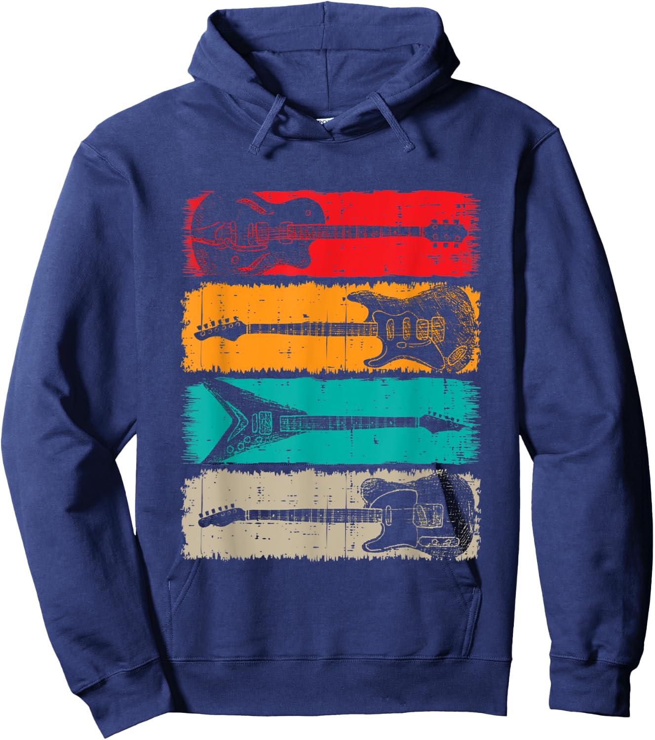 Retro Guitar Men Women Kids Music Band Vintage Guitarist Hoodie - Hoodie | Navy