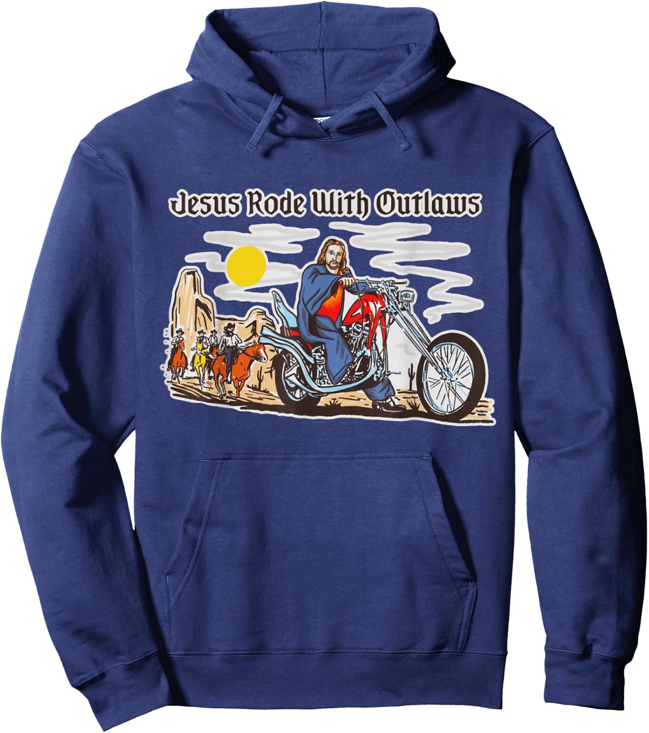 Jesus Rode With Outlaws Christian Cowboy Cowgirl Western Hoodie - Hoodie | Navy