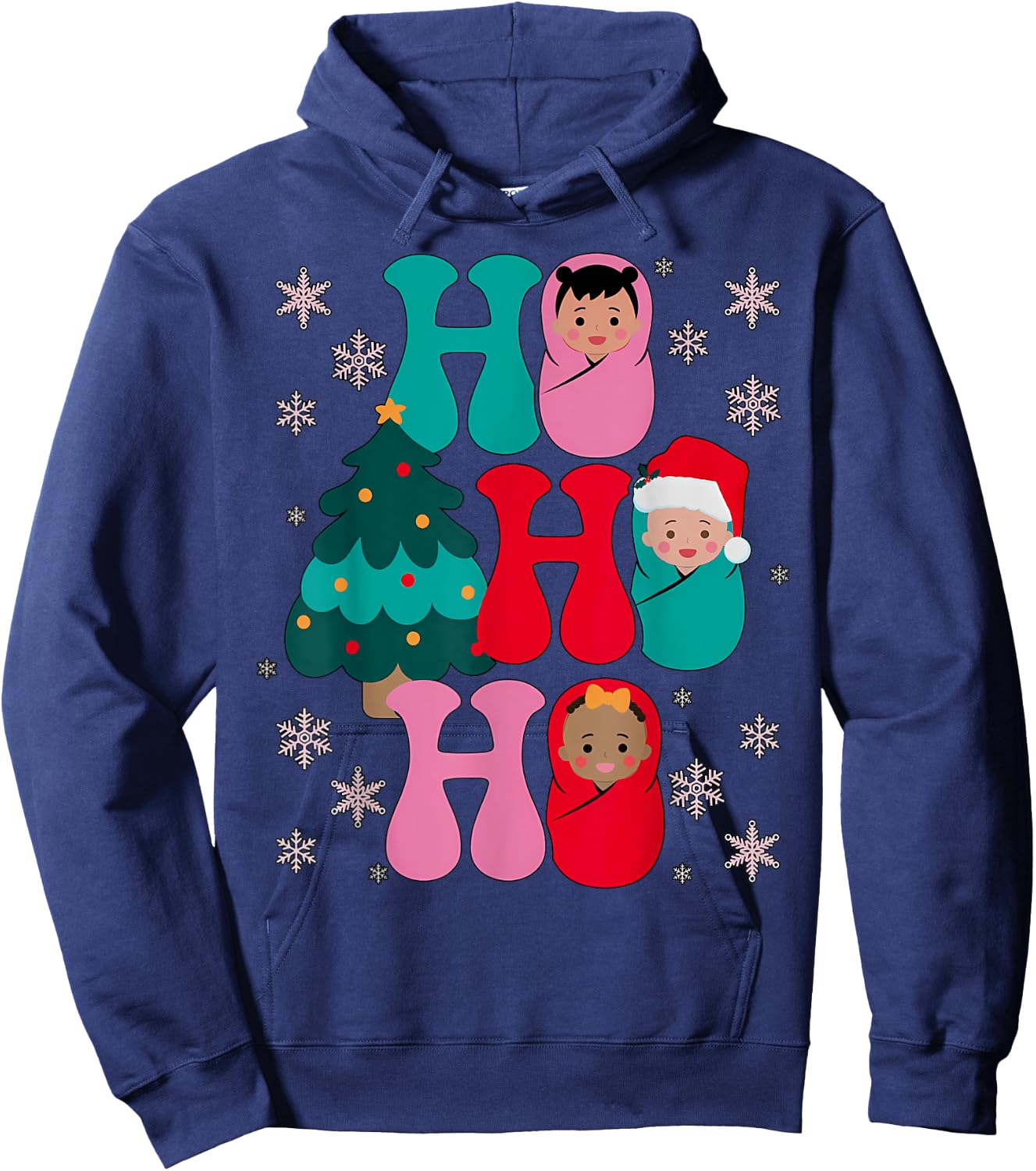 Ho Ho Ho Labor and Delivery Nurse Christmas Mother Baby Hoodie - Hoodie | Navy