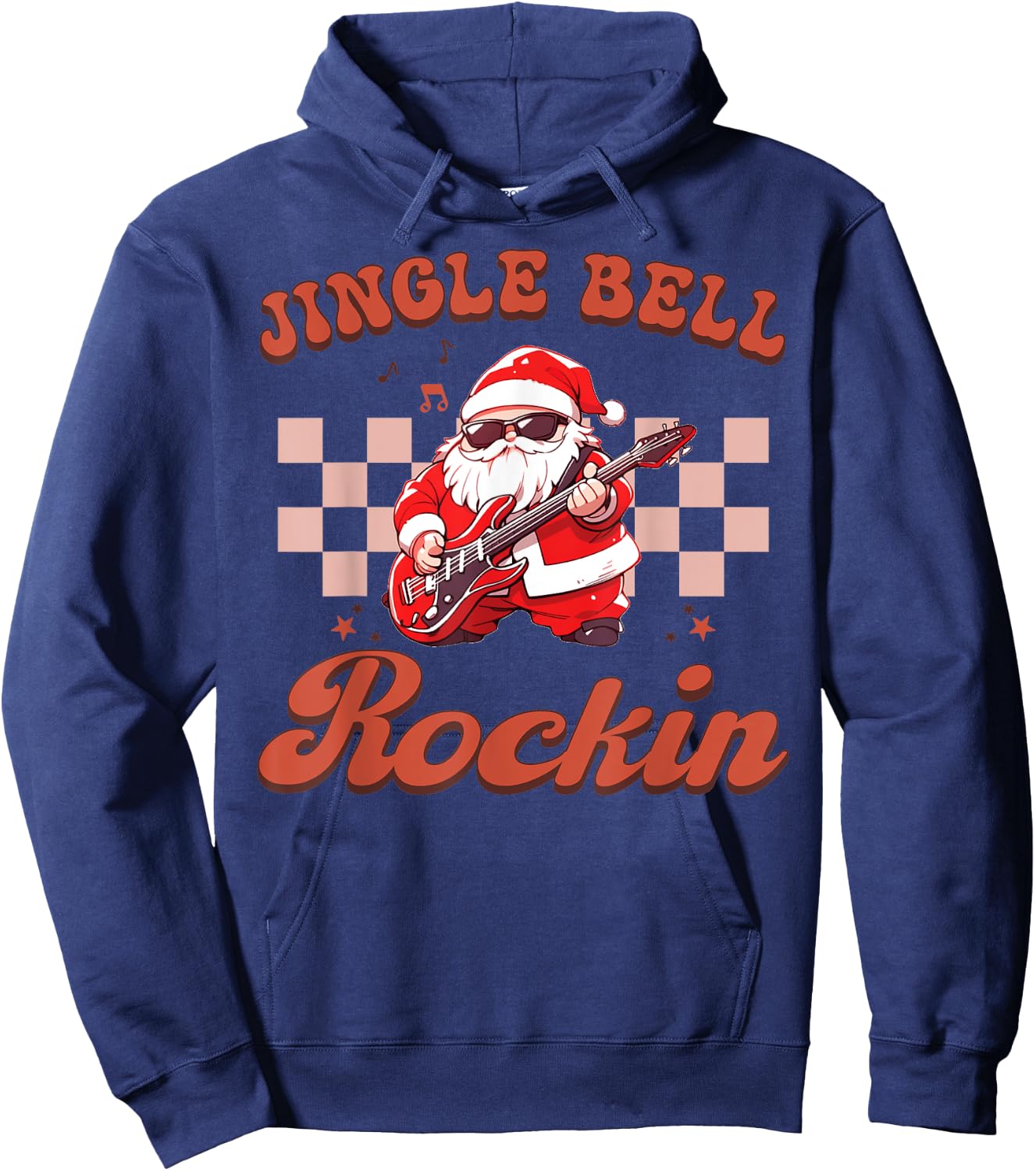 Jingle Bell Rocking Cute Christmas Rock n Roll Guitar Retro Hoodie - Hoodie | Navy