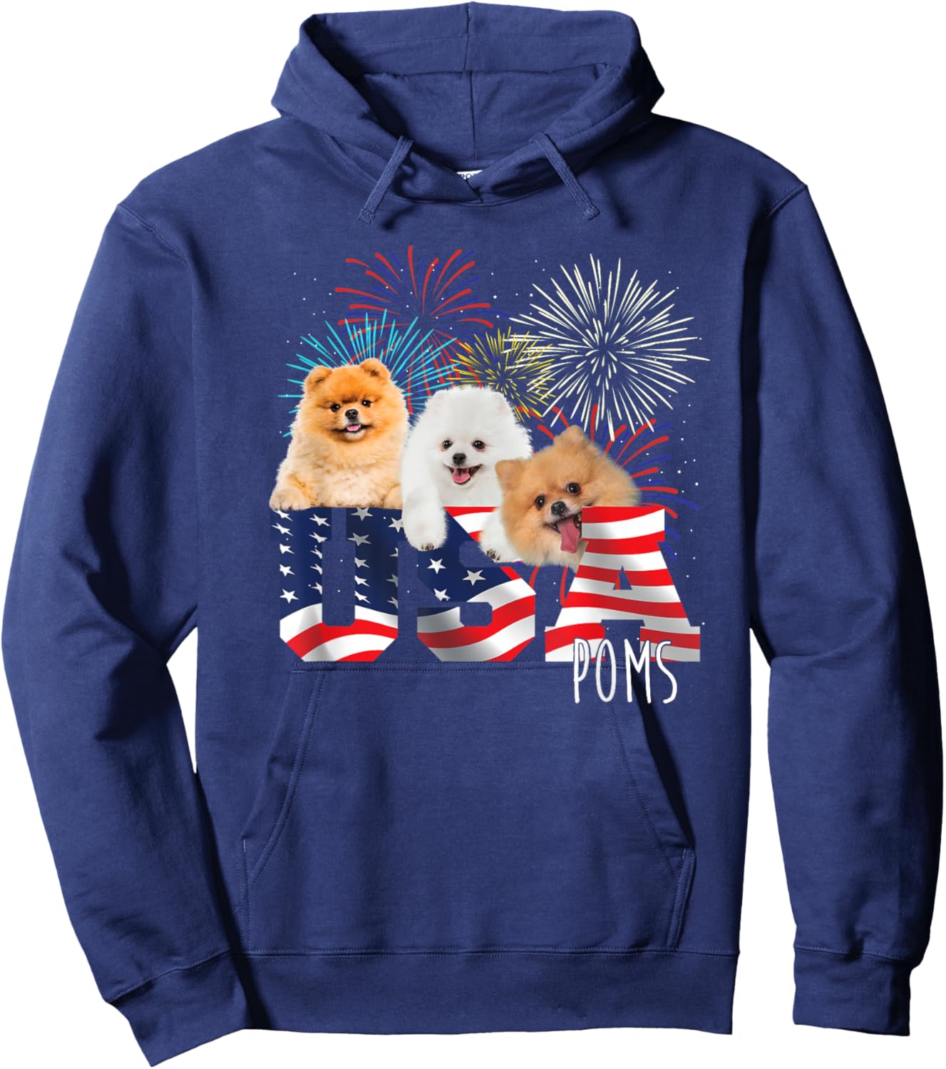USA Poms - American Flag Patriotic Dog Lover Pet Owner Puppy Hoodie - Hoodie | Navy