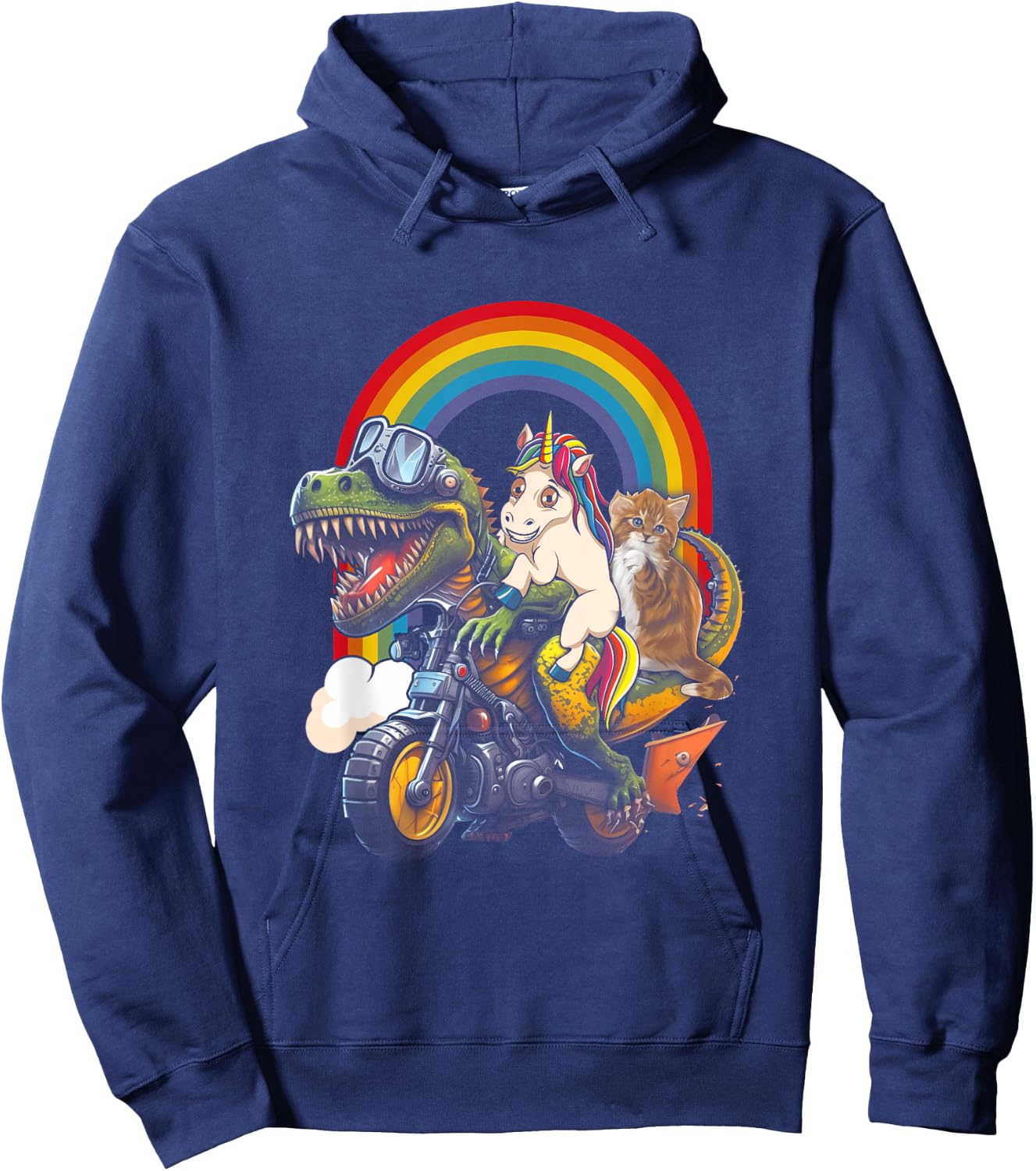 Rainbow Cat Unicorn Dinosaur T Rex Kitten Lover Space Galaxy Hoodie - Hoodie | Navy