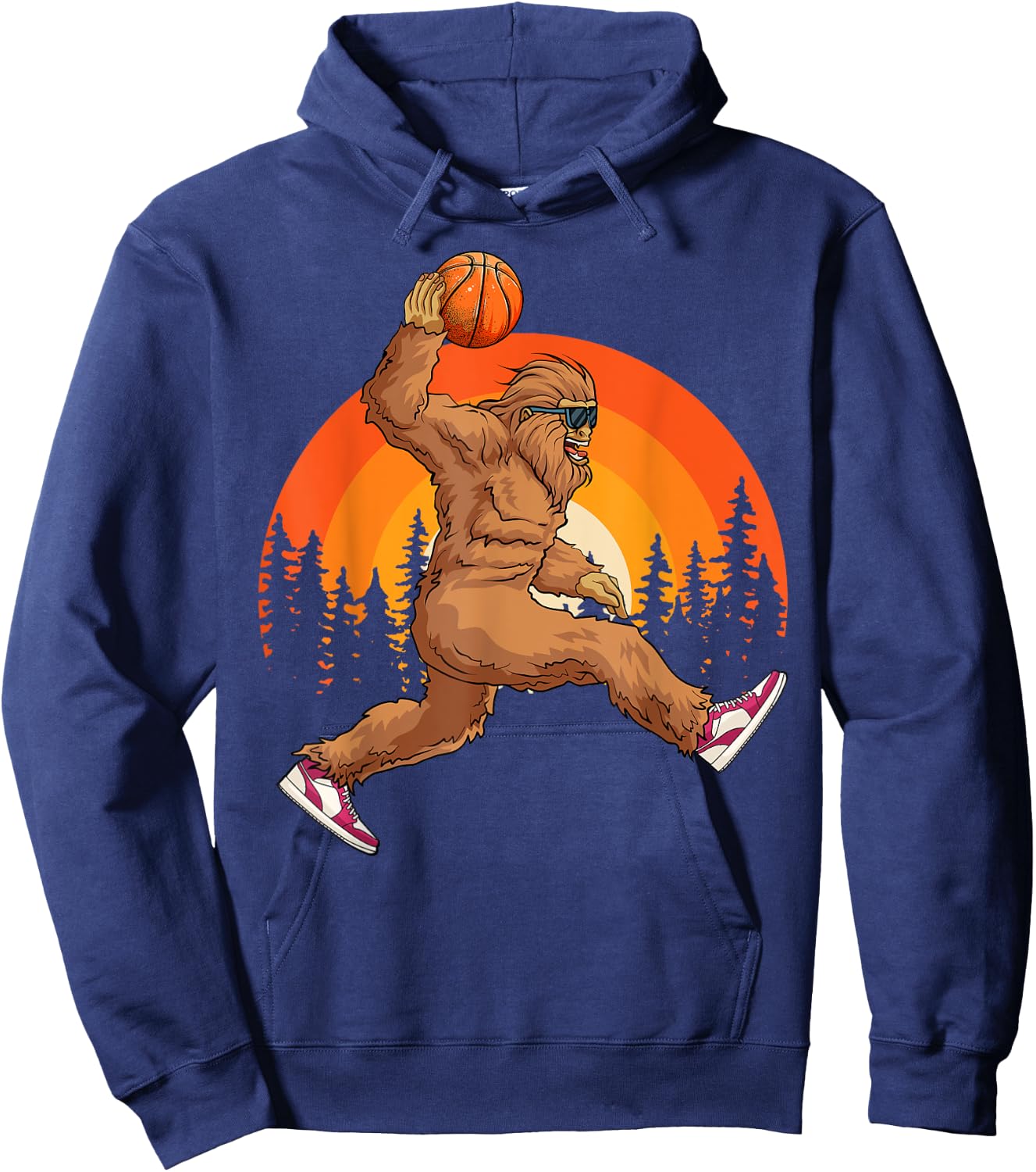 Bigfoot Basketball Vintage Retro Baller Sasquatch Big Foot Hoodie - Hoodie | Navy
