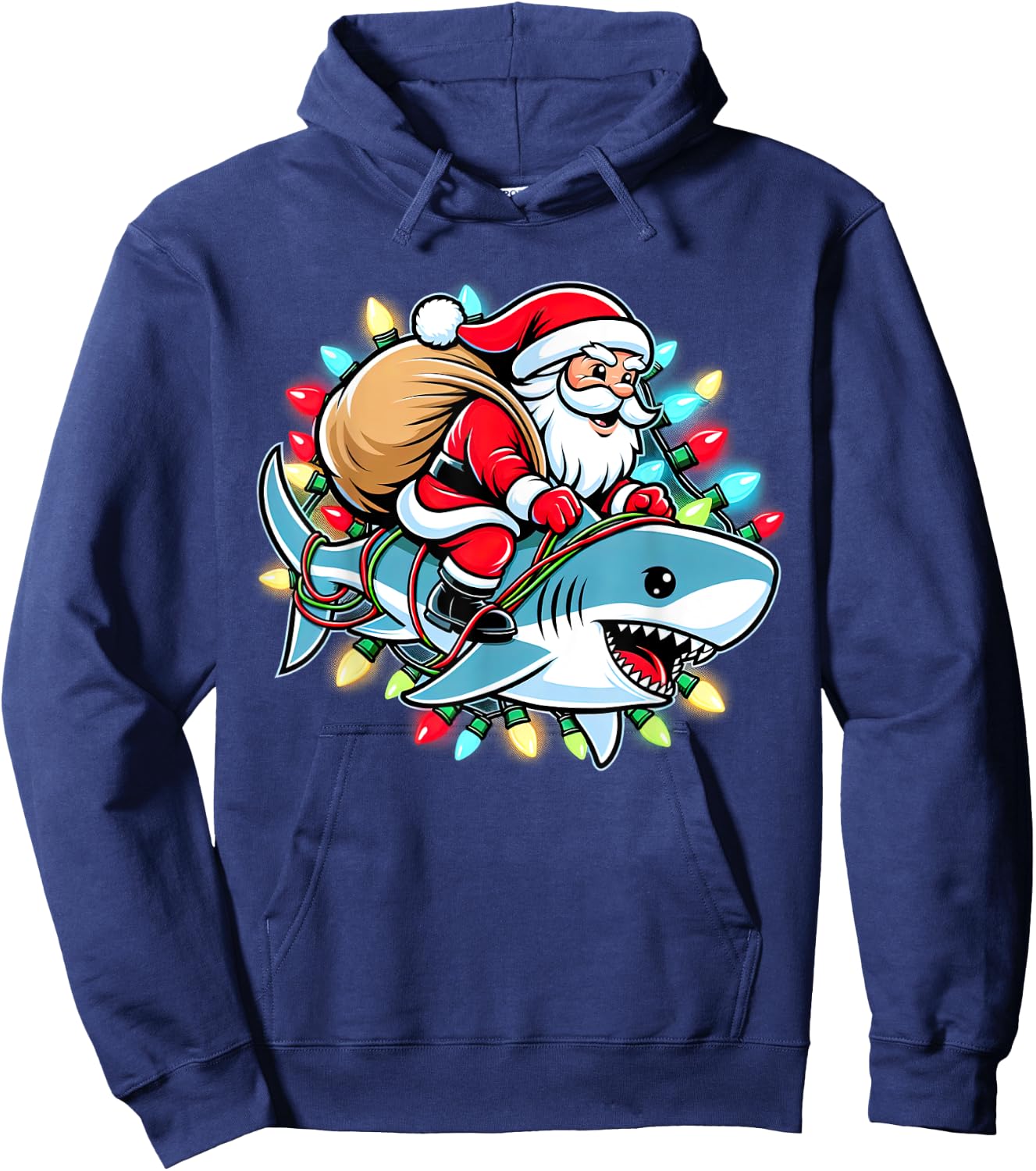 Santa Claus Riding Shark Christmas Boys Merry Sharkmas Xmas Hoodie - Hoodie | Navy