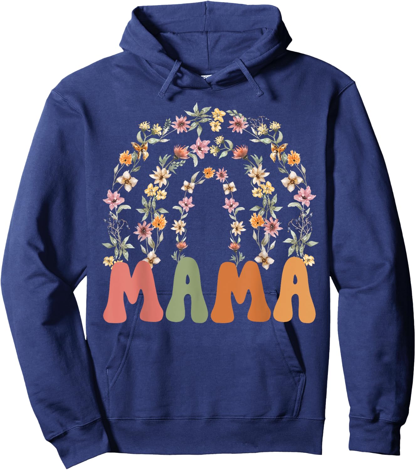 Retro Wildflower Mother's Day Floral Rainbow Mama Hoodie - Hoodie | Navy