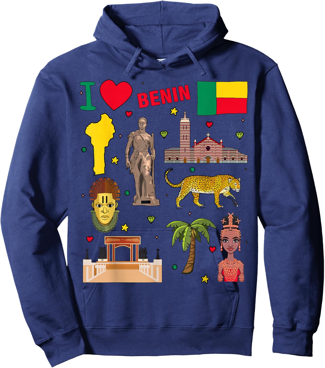 I love Benin. Hand drawn Beninese Landmarks, flag and map Hoodie - Hoodie | Navy
