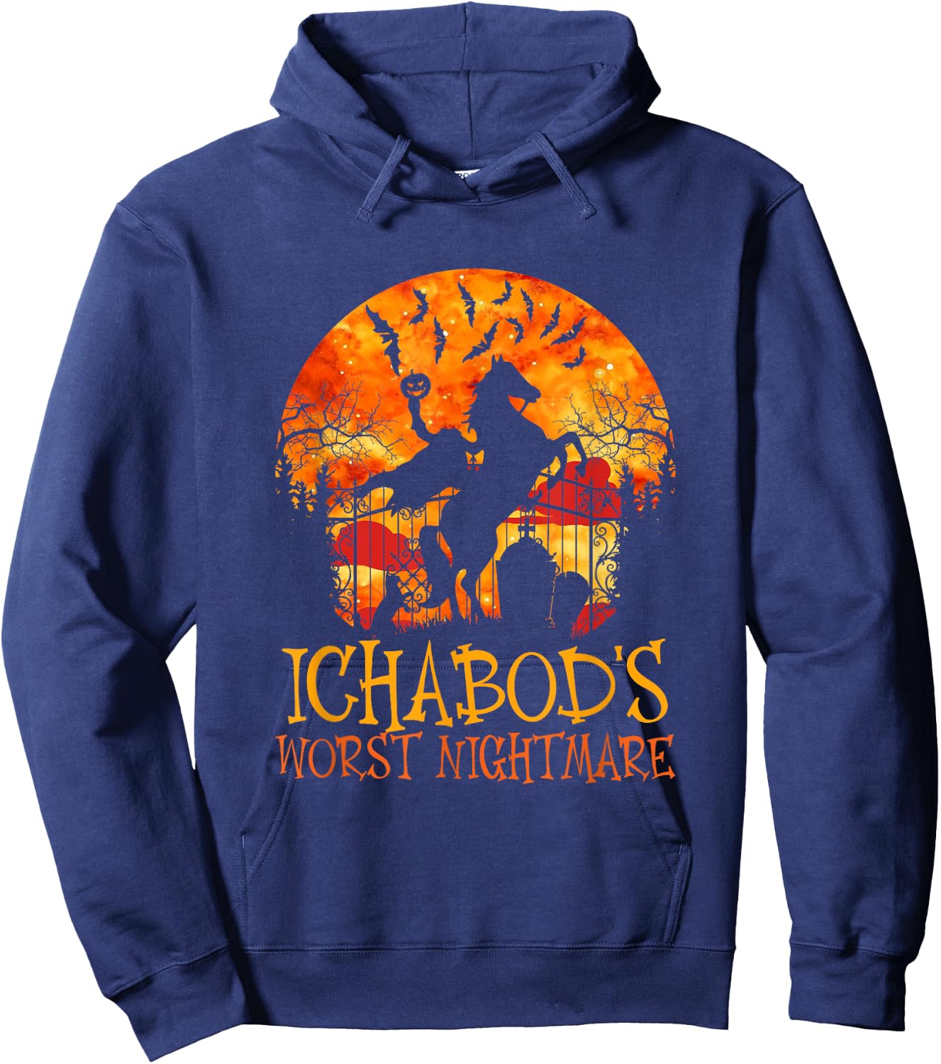 Ichabod's Worst Nightmare, Headless Horseman Halloween Hoodie - Hoodie | Navy