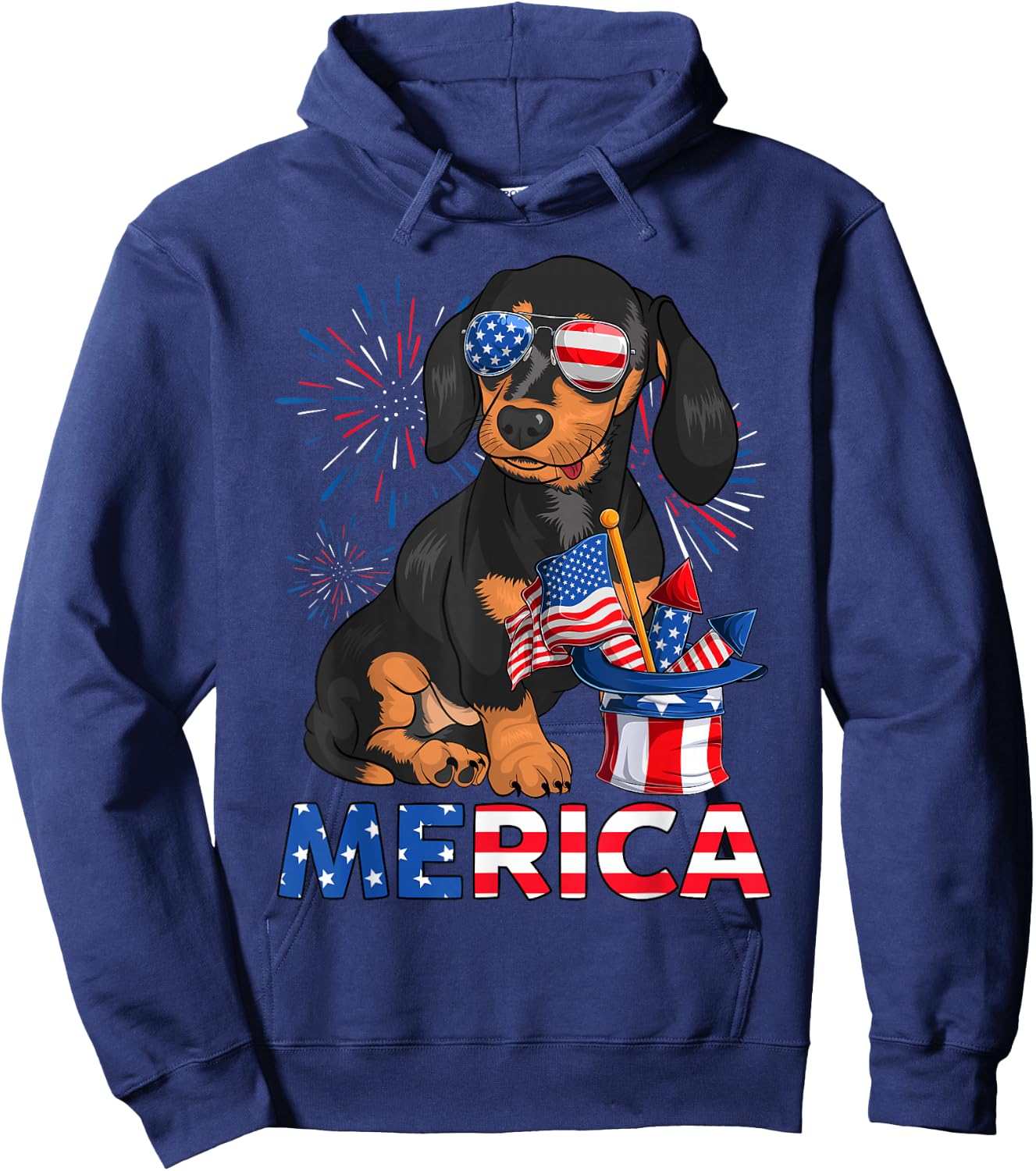 Patriotic Dachshund American Flag Doxie Lover 4th of July Hoodie - Hoodie | Navy
