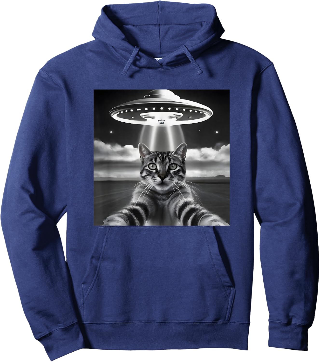 Cat UFO Selfie Funny Alien Invasion Retro Classic Photo Hoodie - Hoodie | Navy