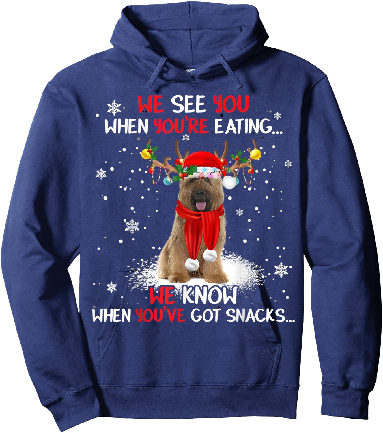 Santa Briard Reindeer Light Christmas Pajama Hoodie - Hoodie | Navy