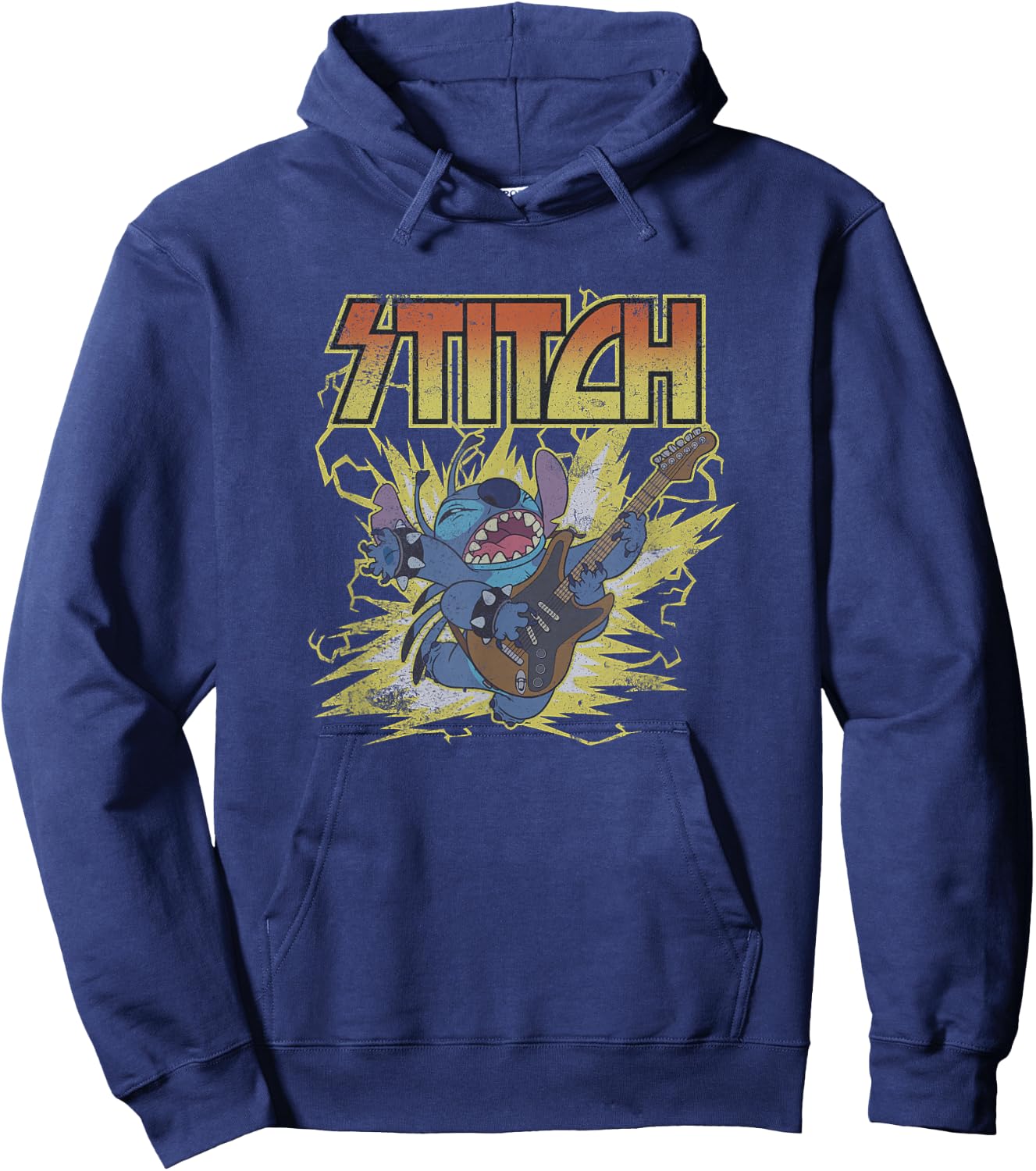 Disney Lilo & Stitch Hard Rocking Guitar Player Distressed Hoodie - Hoodie | Navy