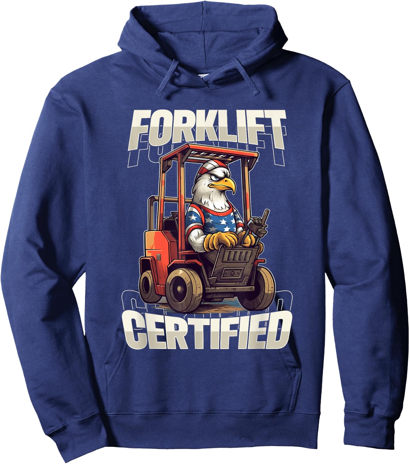 Forklift Certified Funny Bald Eagle Patriotic Operator Kids Men Hoodie - Hoodie | Navy