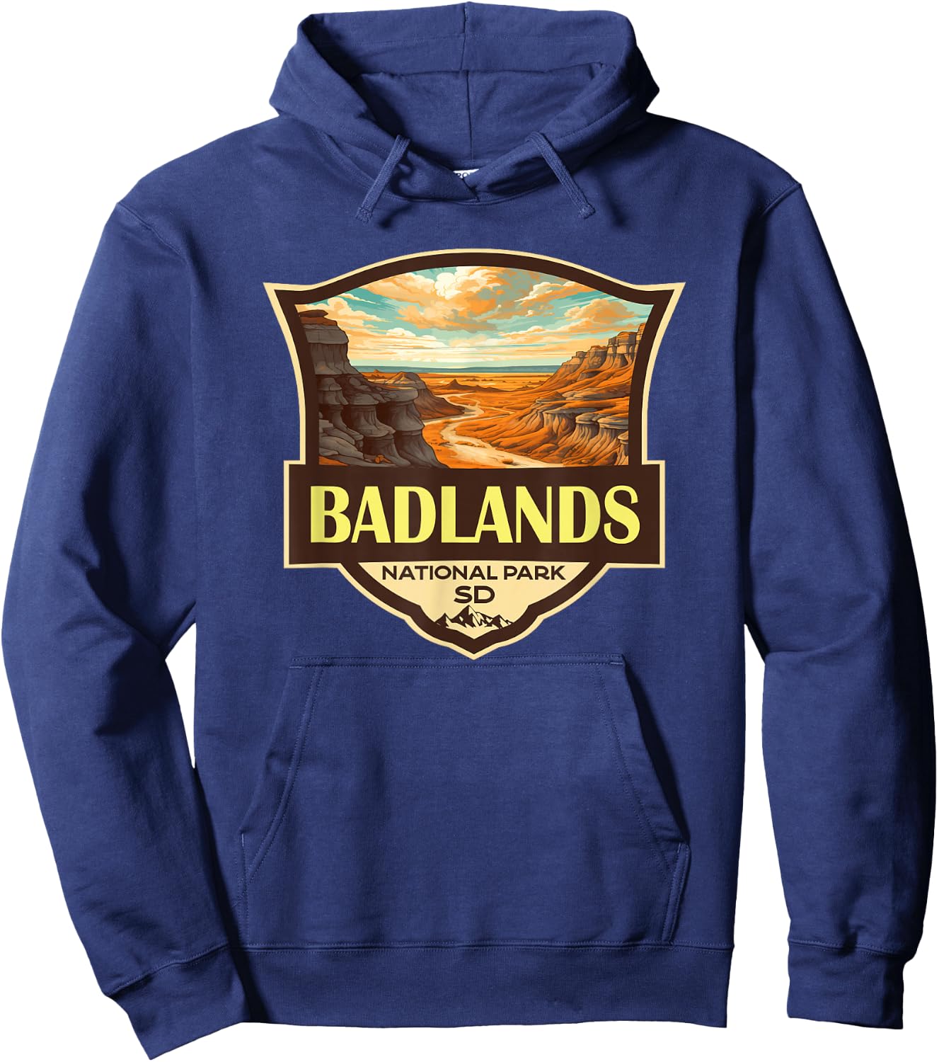 Badlands National Park Illustration Travel Retro Badge Hoodie - Hoodie | Navy