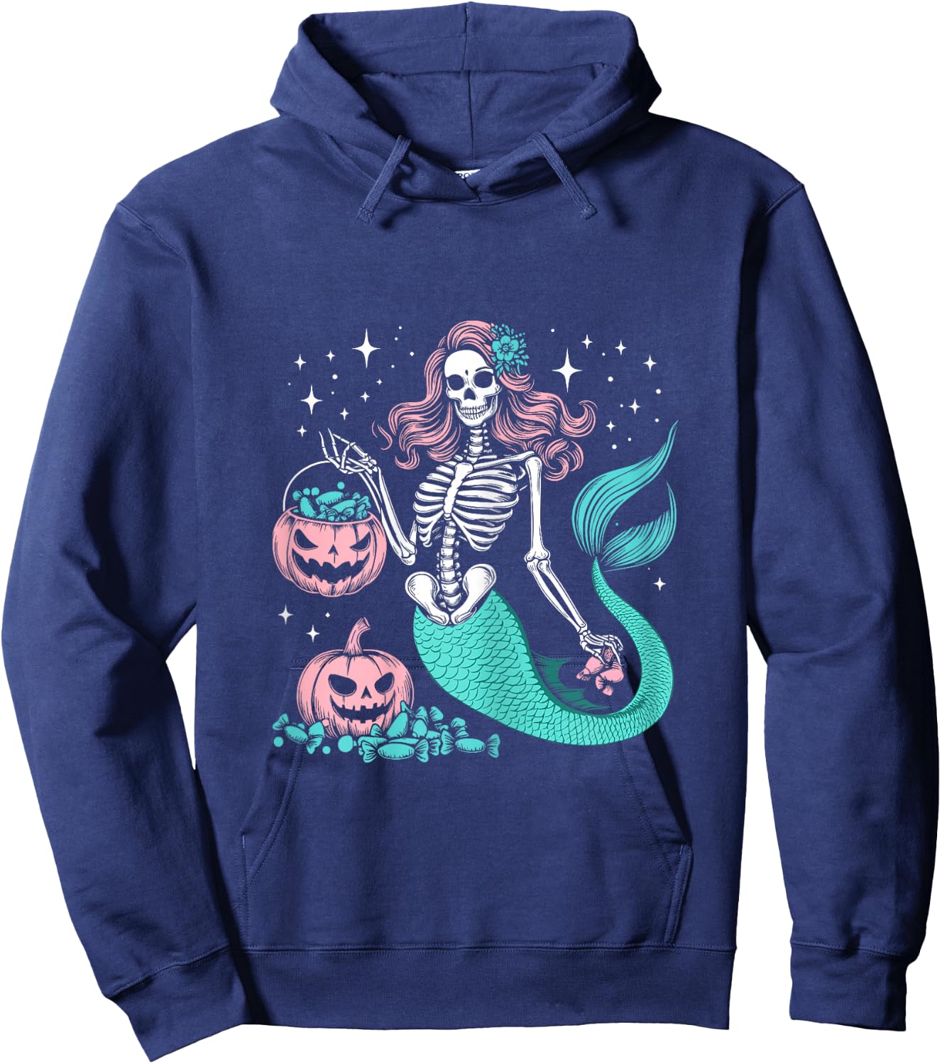 Halloween Mermaid Funny Skeleton Hoodie - Hoodie | Navy