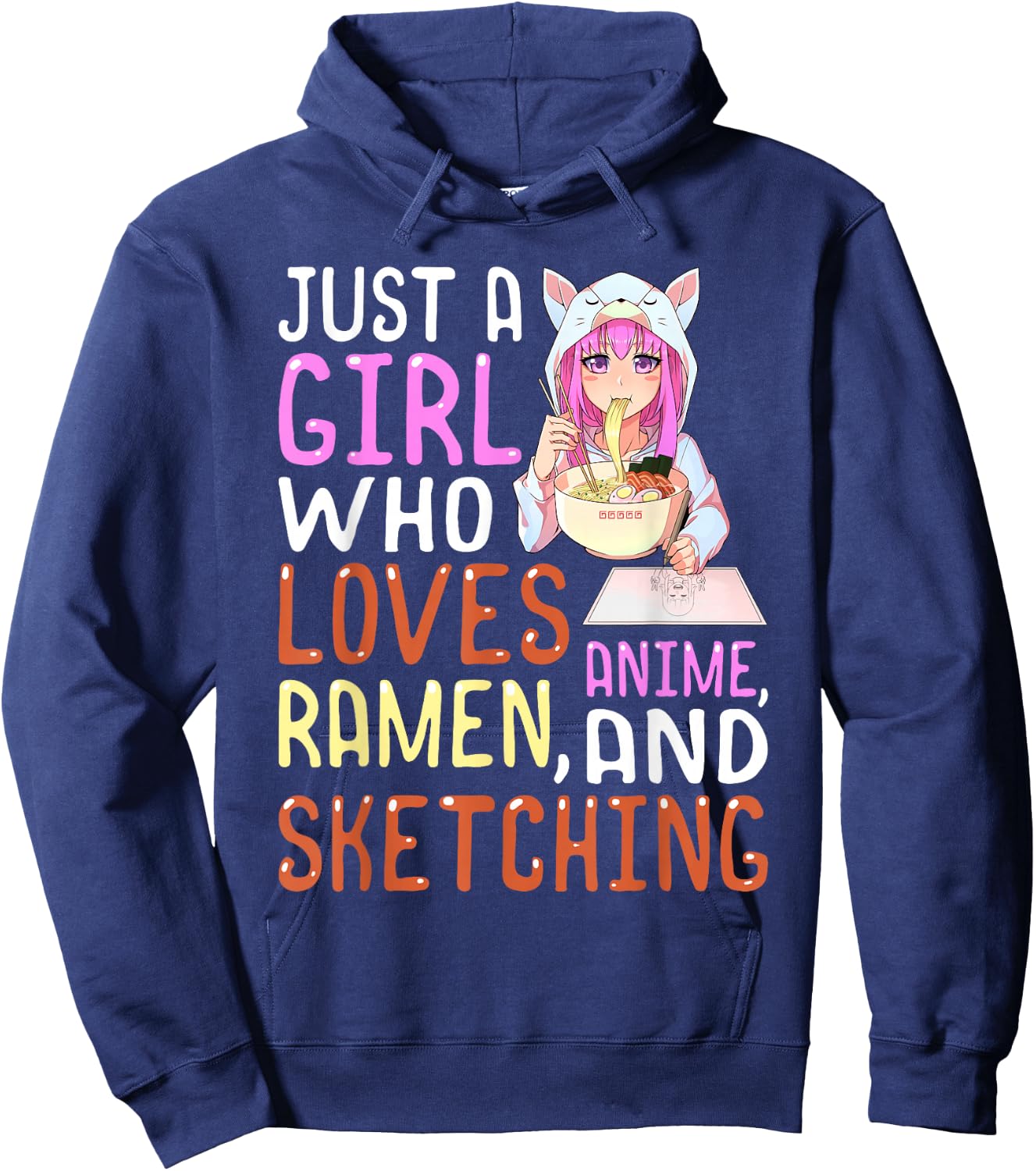 Girl Who Loves Anime Ramen and Sketching Kawaii Teen Girls Small Hoodie - Hoodie | Navy