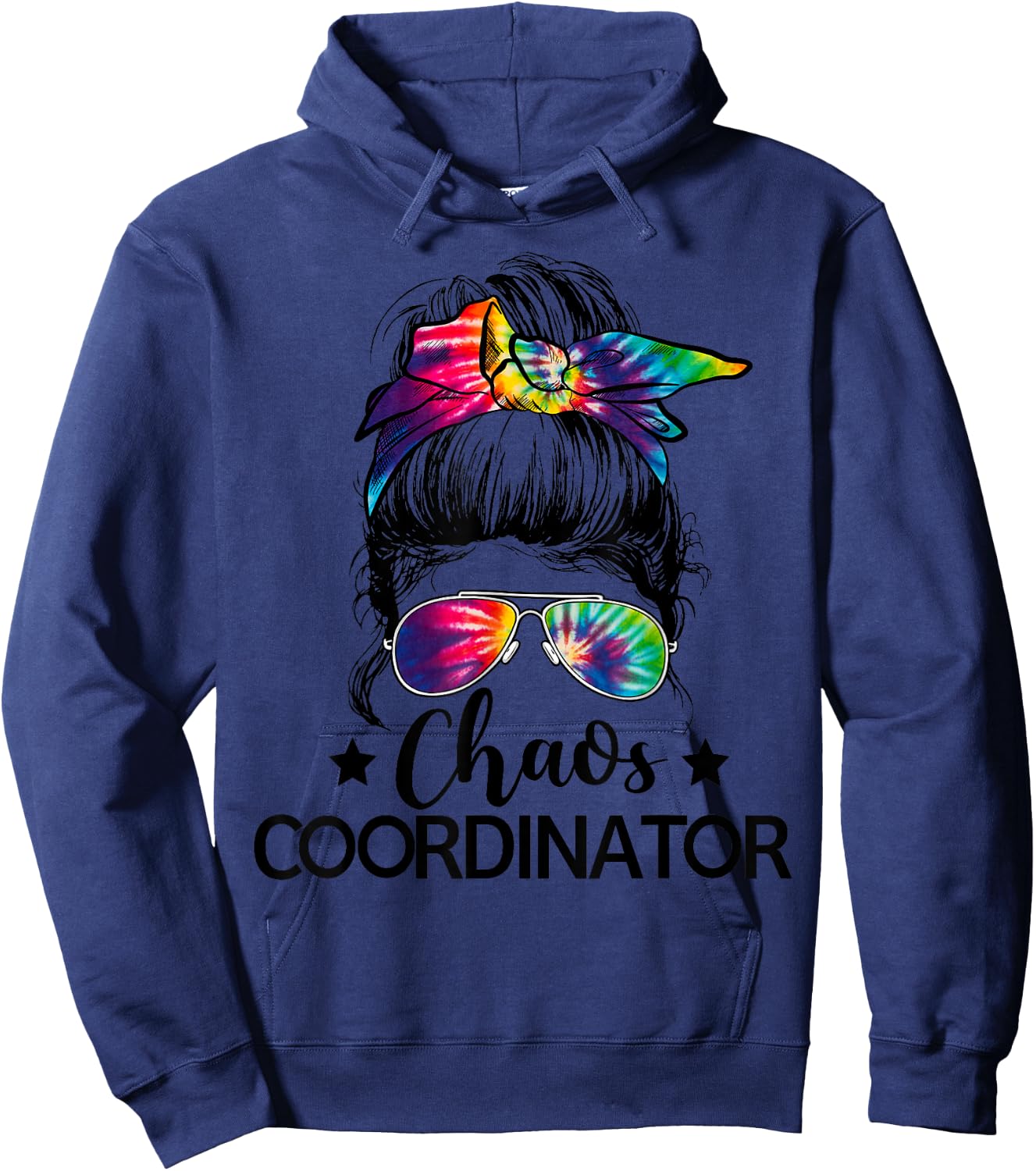 Funny Humor Chaos Coordinator Messy Bun Teachers Boss Women Hoodie - Hoodie | Navy