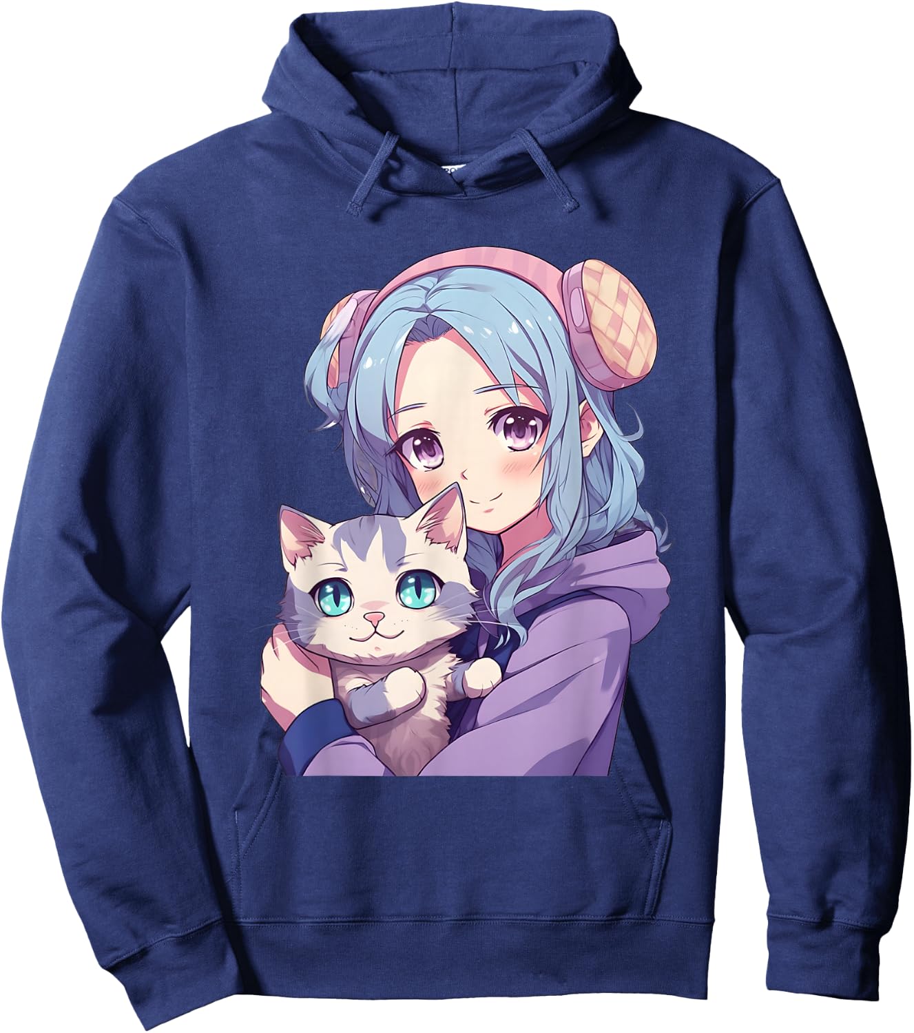 Japanese Kawaii Girl Anime & Cats for Teens Girls Hoodie - Hoodie | Navy