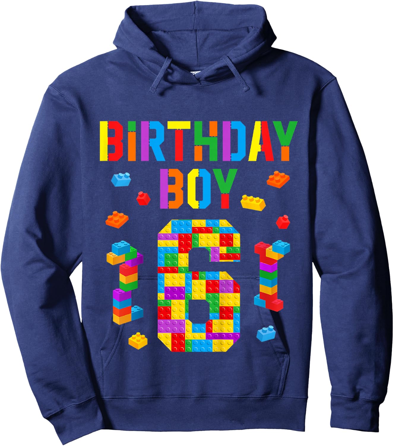 Kids 6 Year Old Building Blocks 6th Birthday Boy Bricks Builder Hoodie - Hoodie | Navy