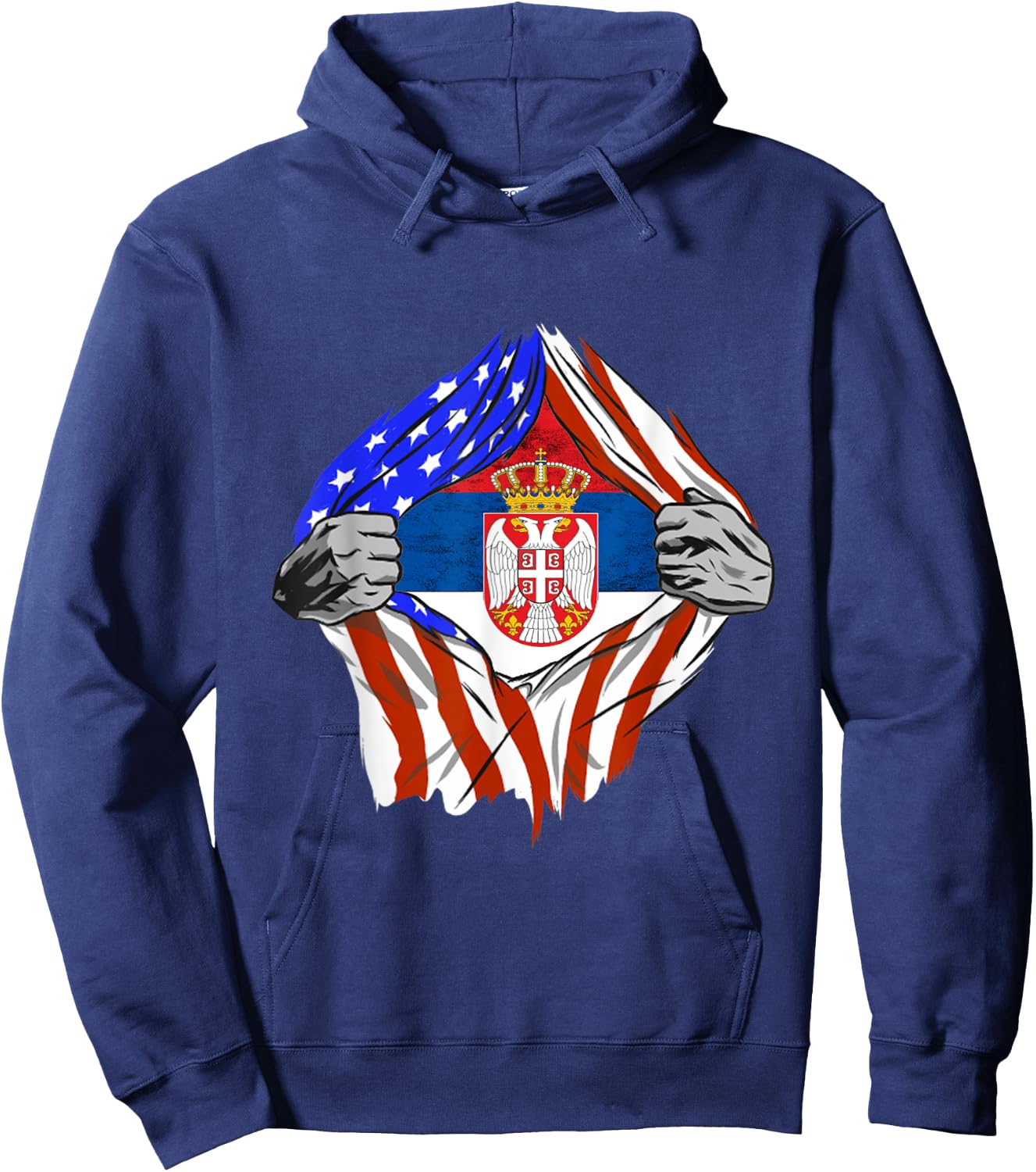 America Serbia Flag Chest Serbian Flag Serbian Roots Serbia Hoodie - Hoodie | Navy