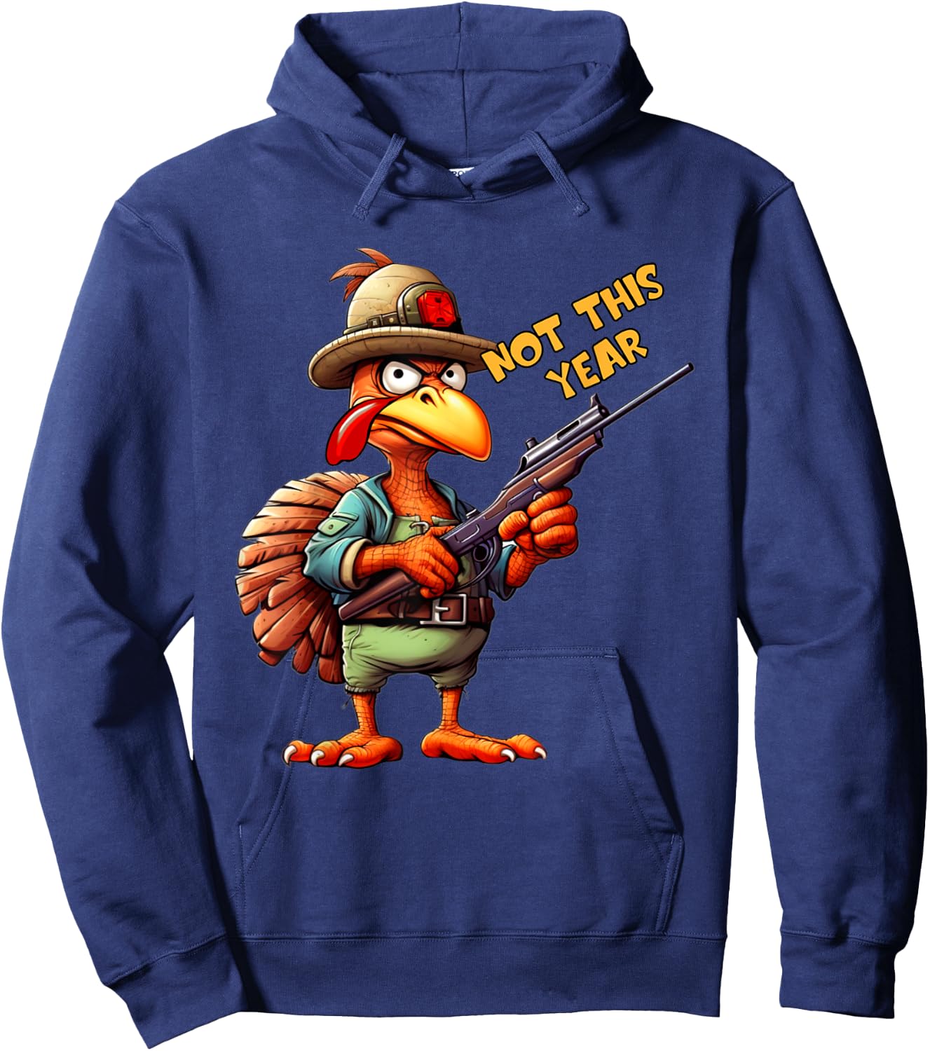 Thanksgiving Turkey With Gun Rifle Angry Holiday Bird Funny Hoodie - Hoodie | Navy