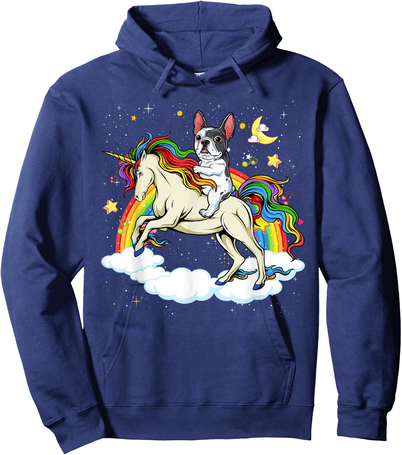 Boston Terrier Riding Unicorn Gifts Boys Girls Kids Rainbow Hoodie - Hoodie | Navy