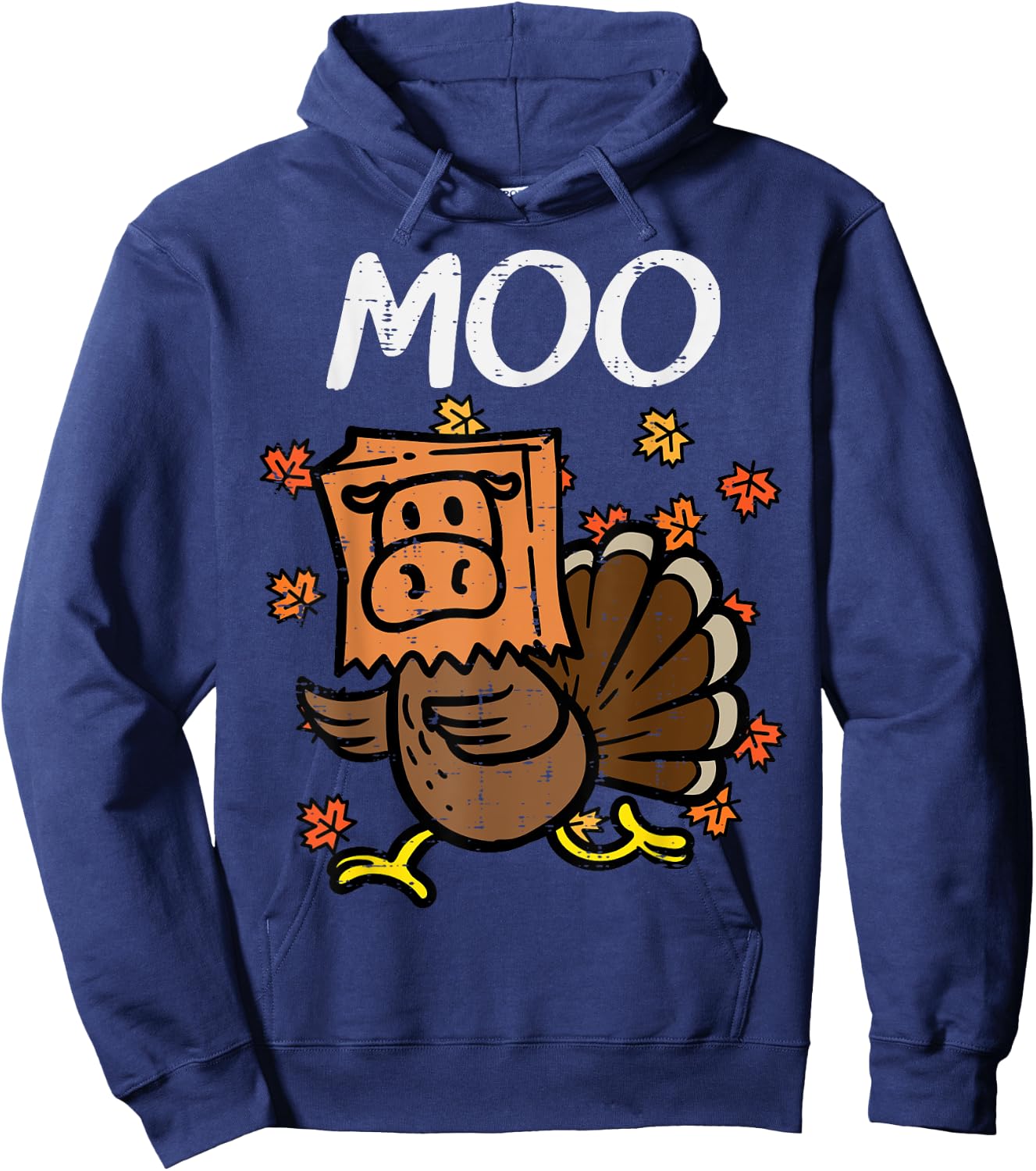 Thanksgiving Turkey Moo Cow Head Funny Fall Men Women Kids Hoodie - Hoodie | Navy