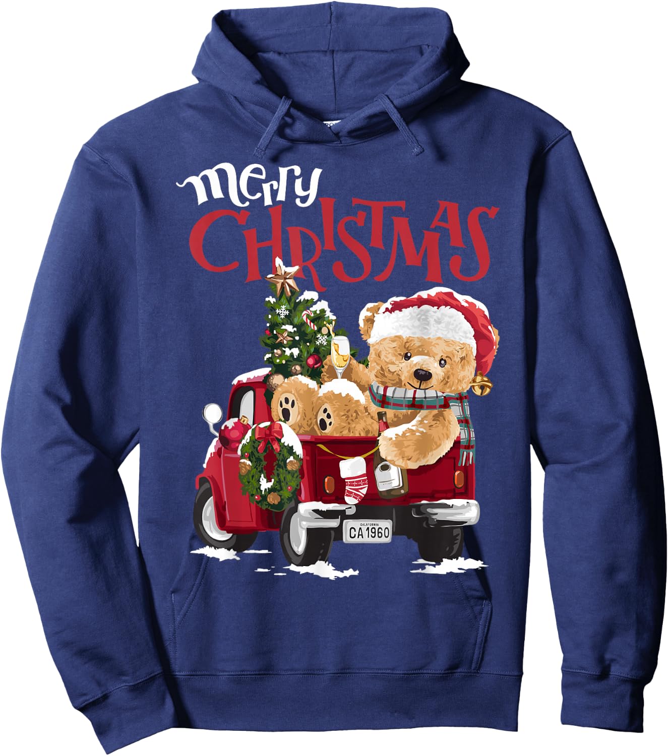 Teddy bear and Christmas tree in red truck Hoodie - Hoodie | Navy